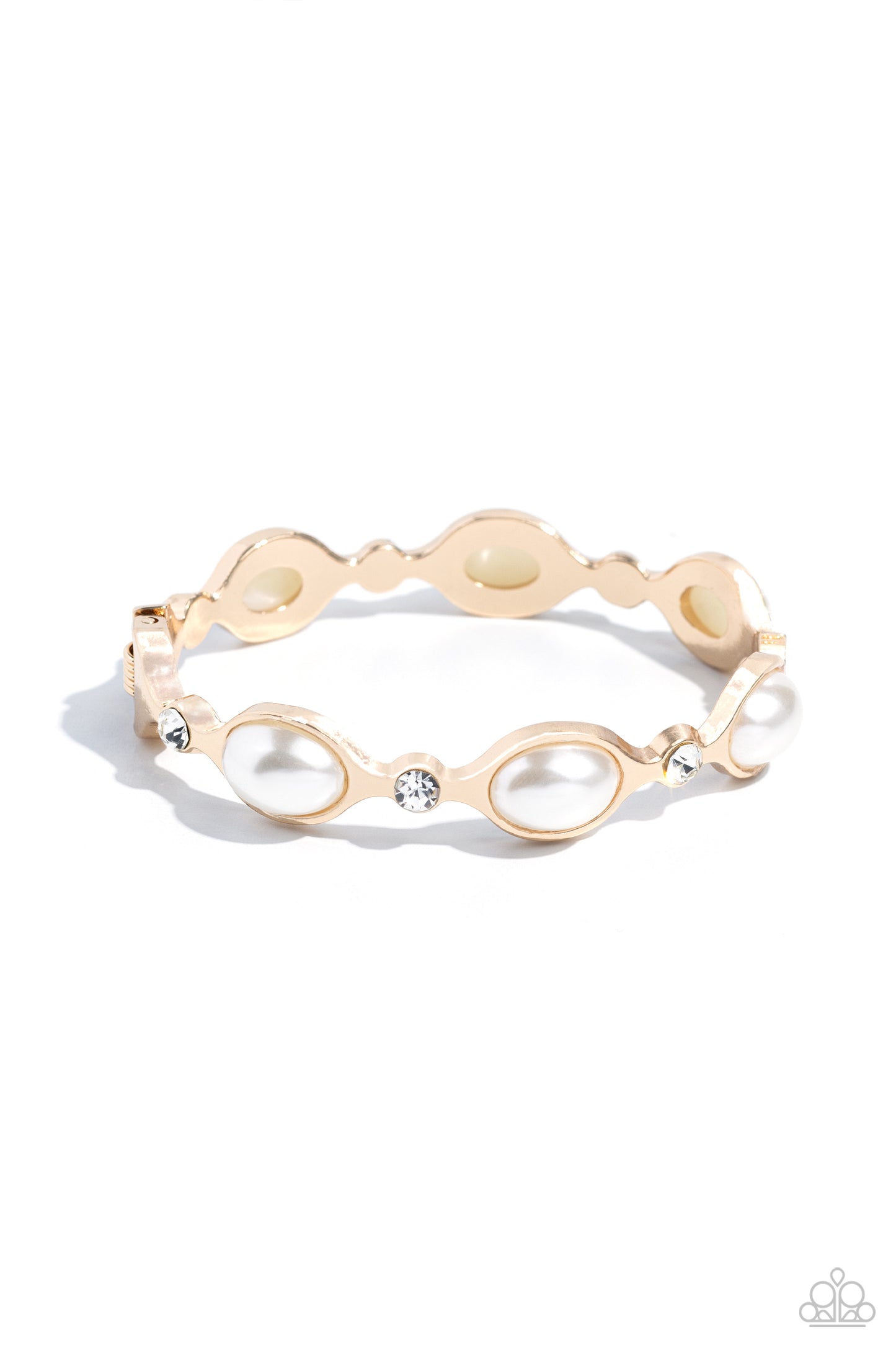 Are You Gonna Be My PEARL? - Gold White Pearl & Gem Hinge Bracelet Paparazzi B1200