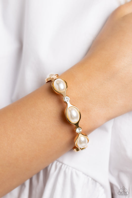 Are You Gonna Be My PEARL? - Gold White Pearl & Gem Hinge Bracelet Paparazzi B1200