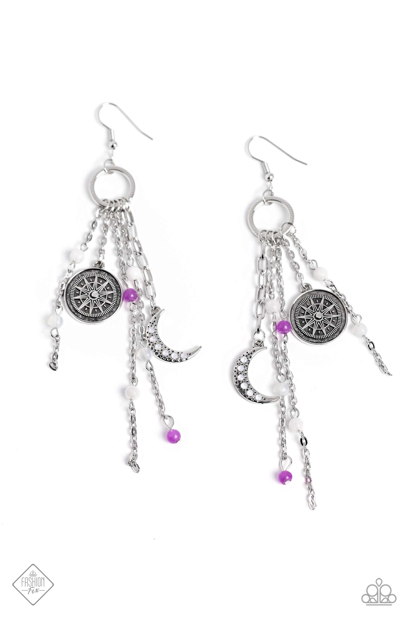 Esteemed Explorer - Purple Charm Earring Fashion Fix June 2023 Paparazzi E1455