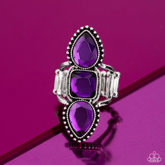 Dazzling Direction - Purple Stacked Gem Ring Paparazzi R0602