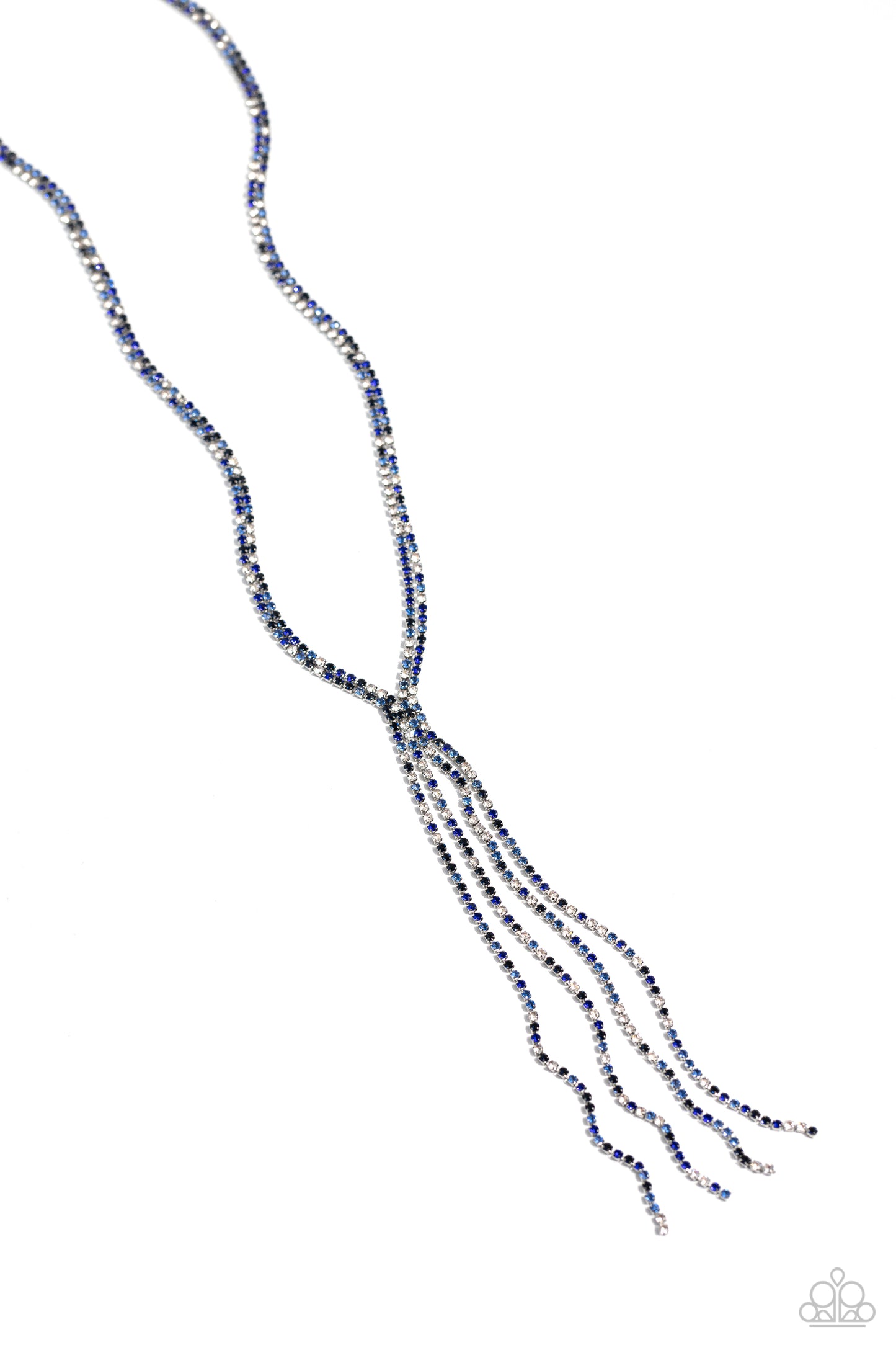 Jazz STRANDS - Blue & White Rhinestone Silver Y Necklace Paparazzi N1833