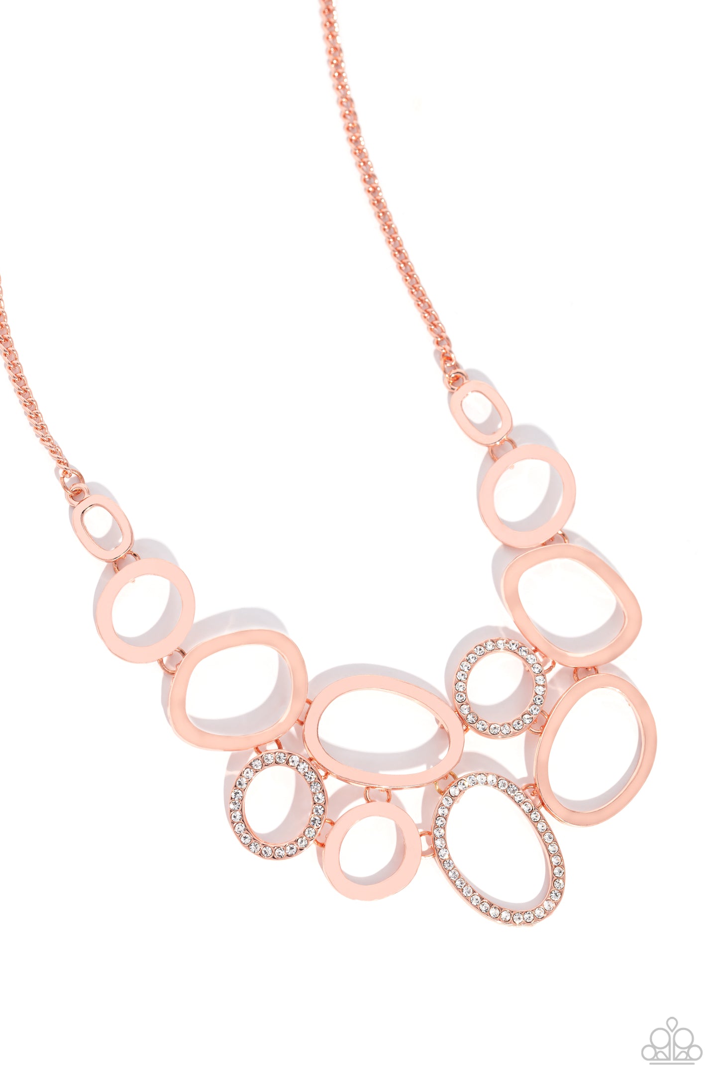 Limelight Lead - Copper Shiny Rings White Rhinestone Necklace Paparazzi N1886