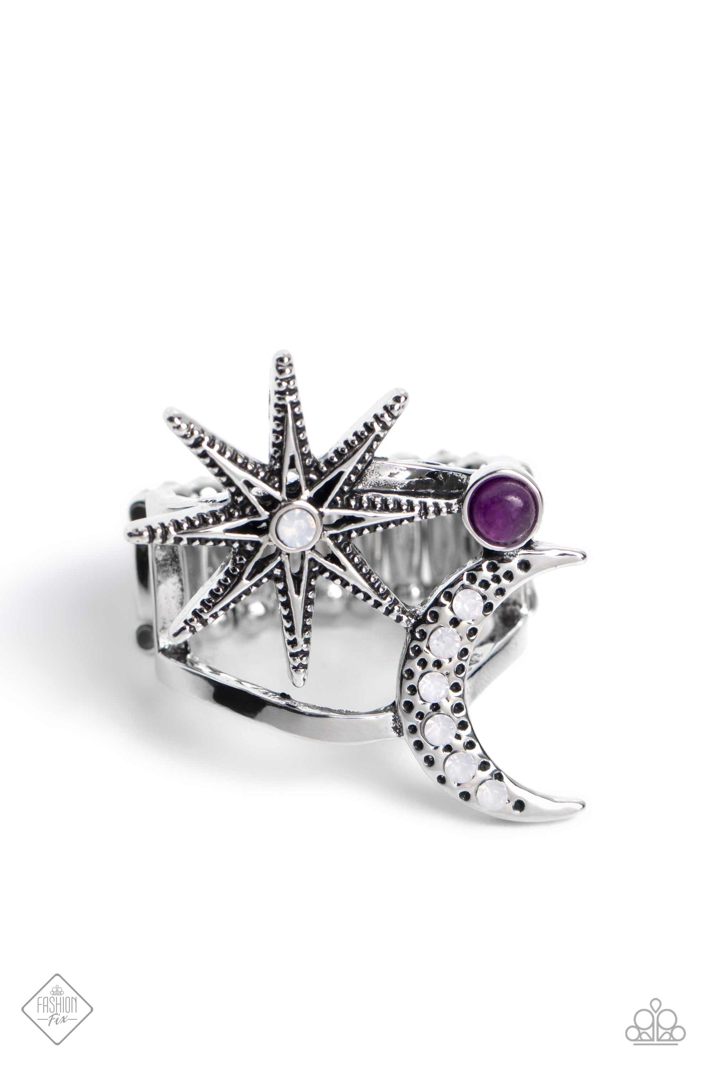 Stellar Seeker - Purple Silver Moon & Star Ring Fashion Fix June 2023 Paparazzi R