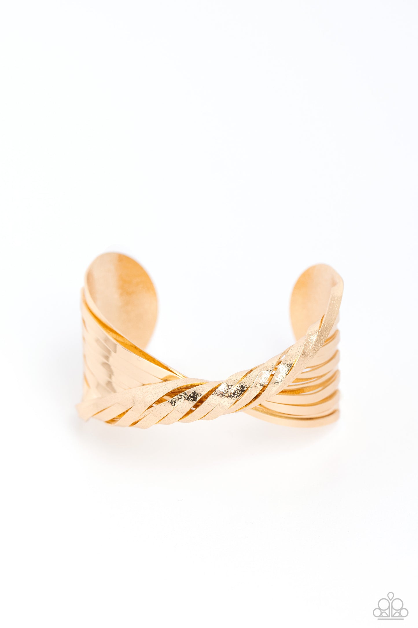 Radiant Ribbons - Gold Hammered Ribbon Cuff Bracelet Paparazzi B1228