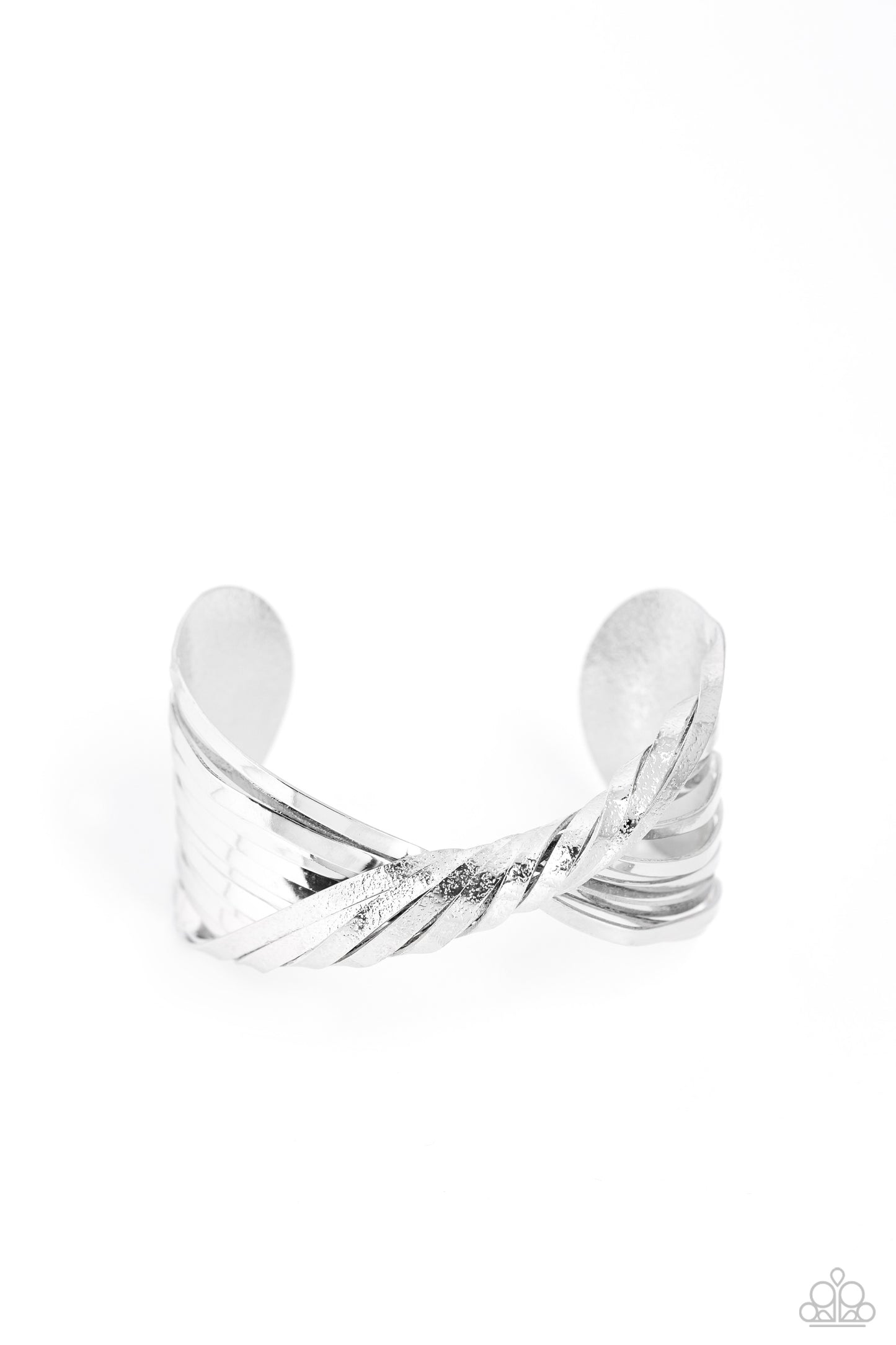 Radiant Ribbons - Silver Hammered Ribbon Cuff Bracelet Paparazzi B1365