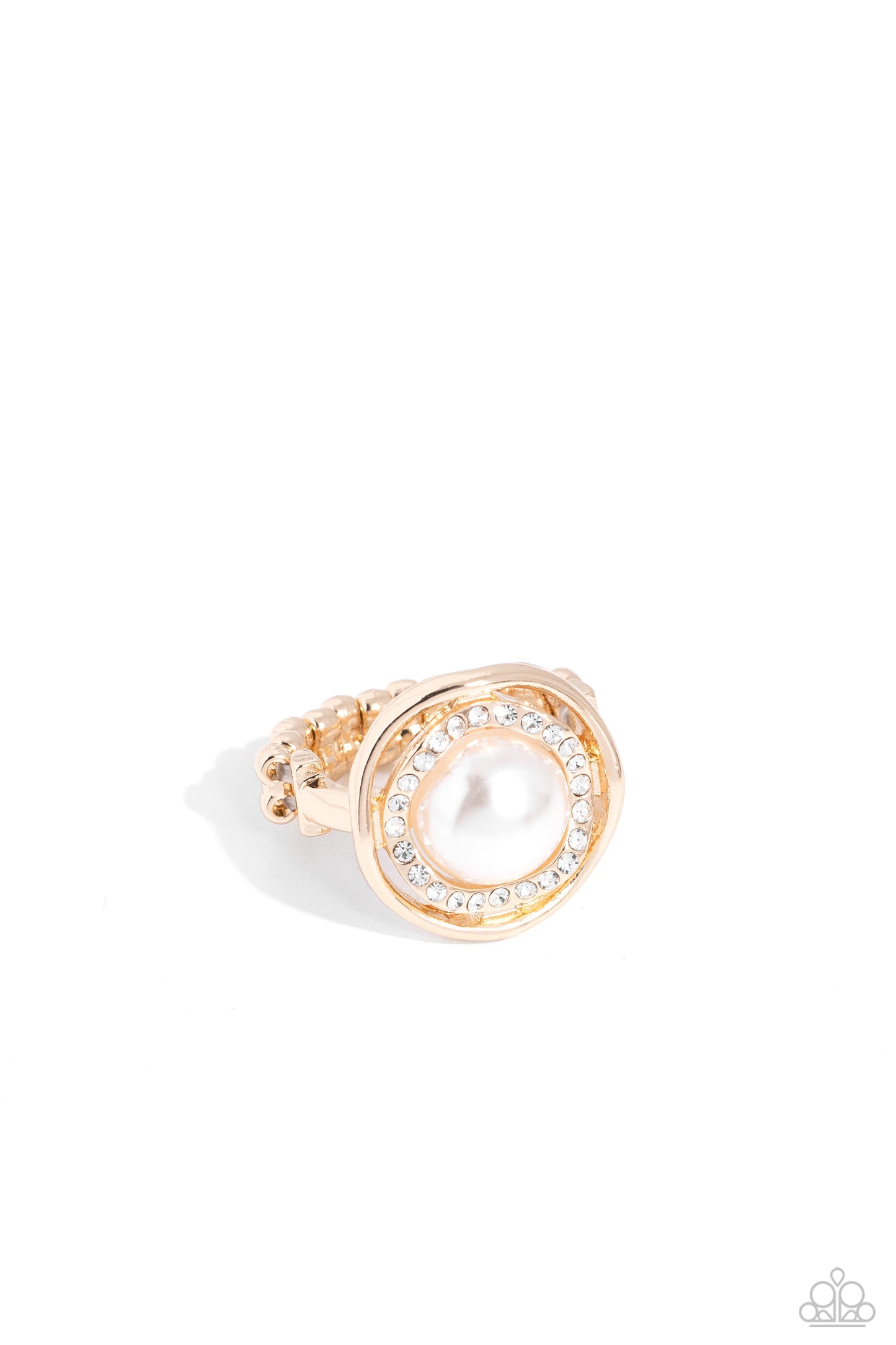 Chic Center - Gold White Pearl & Rhinestone Ring Paparazzi R0553