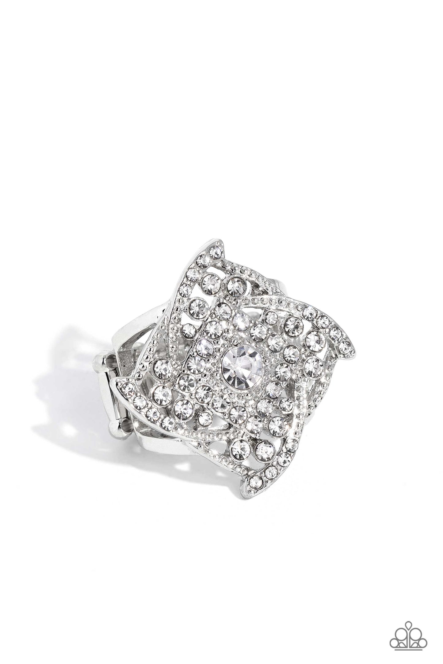 Tilted Talent - White Gem Tilted Square Ring Paparazzi R0642