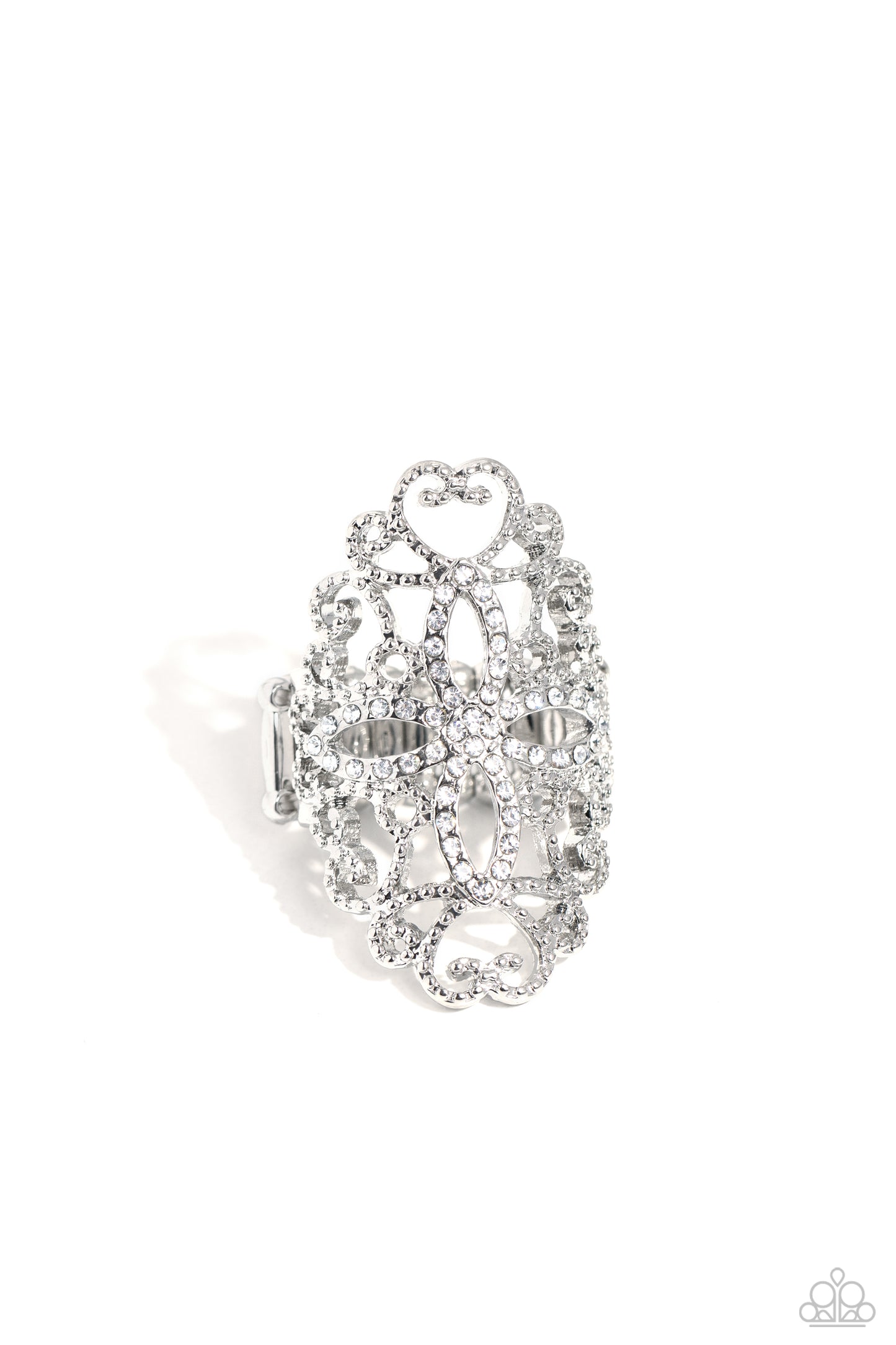 Fabulous Filigree - White Rhinestone Regal Filigree Ring Paparazzi R0622