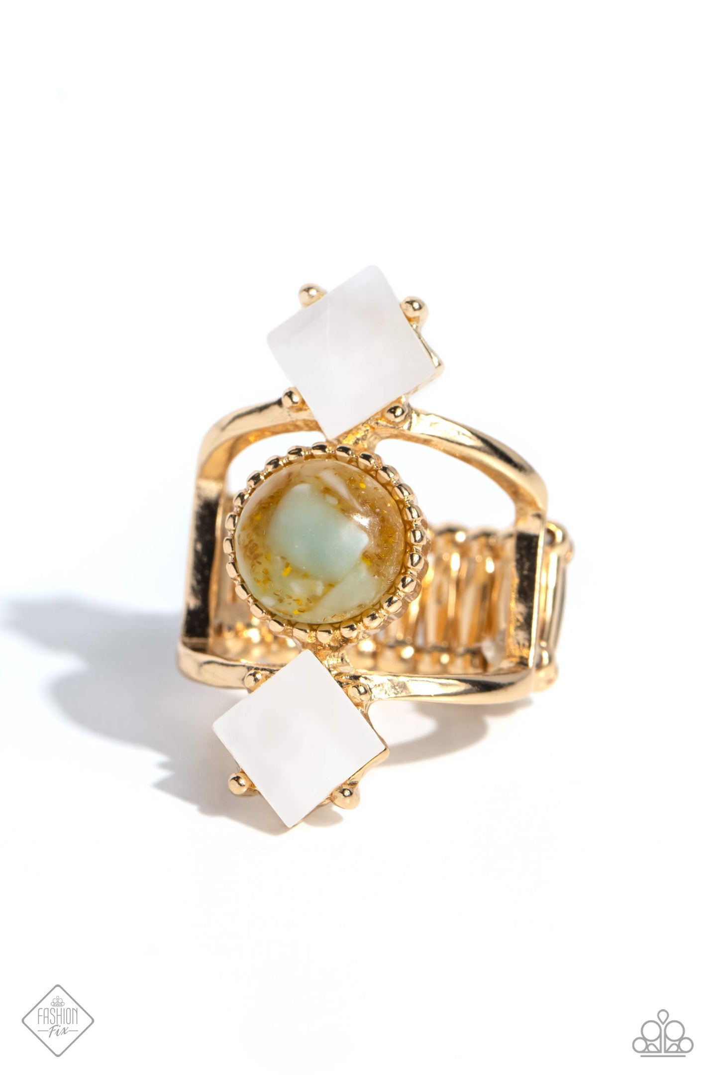 Sunbeam Showcase - Gold & Marble Blue Stone Ring Fashion Fix September 2023 Paparazzi R0573