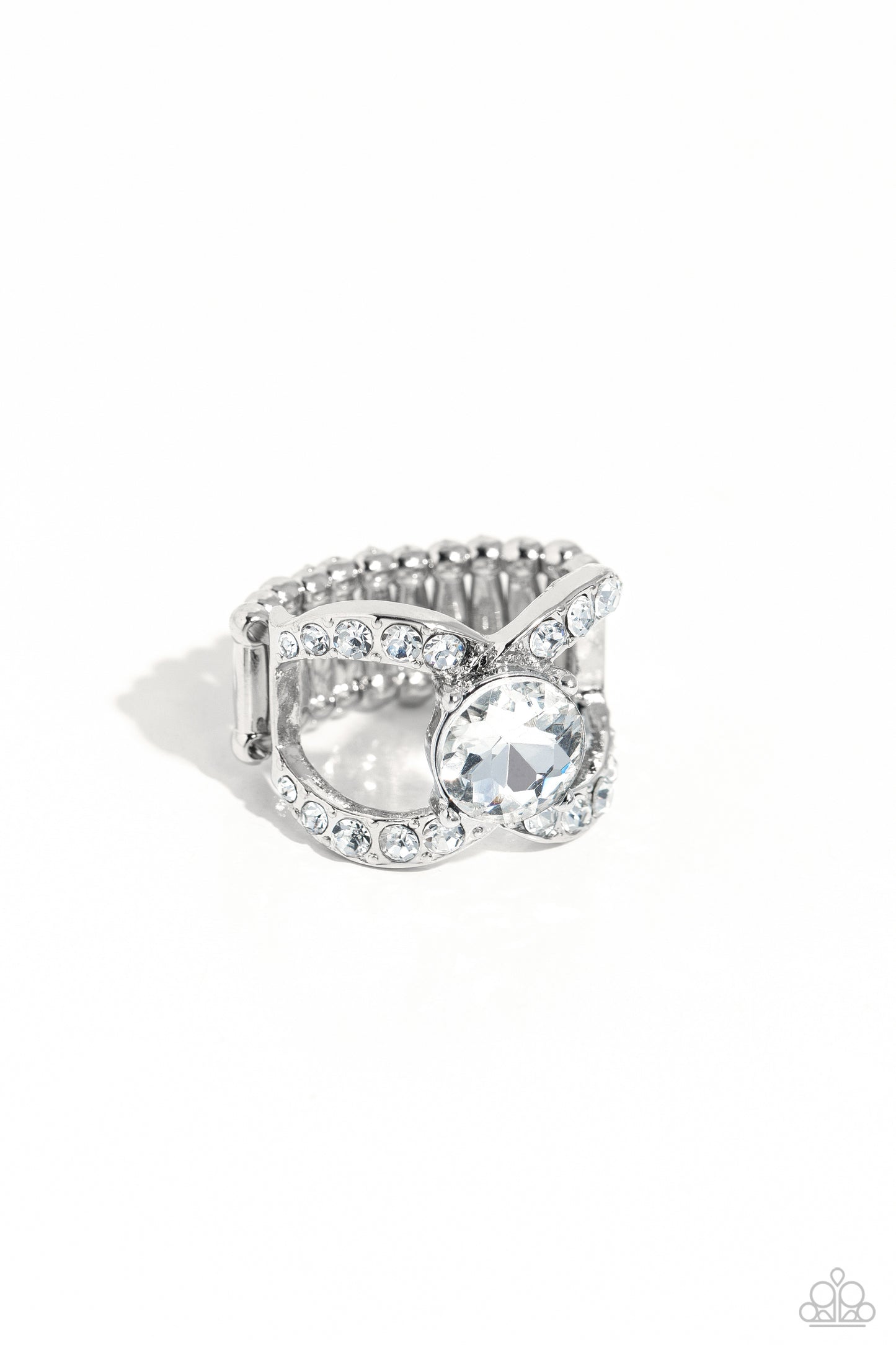 Bow Chicka Bow Wow - White Gem Bow Like Frame Ring Paparazzi R0227