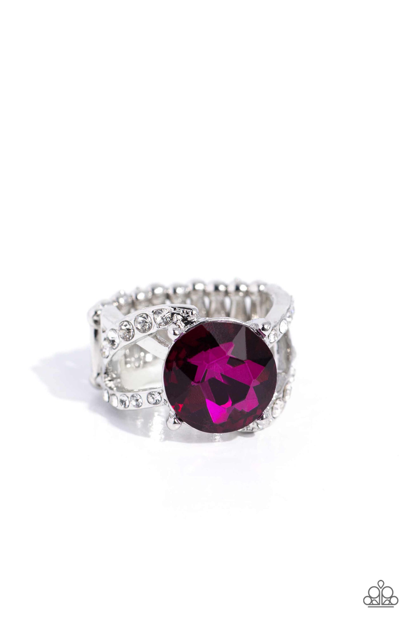 Scintillating Swirl - Pink Fuchsia Gem & White Rhinestone Ring Paparazzi R0627