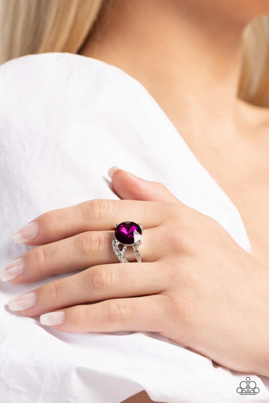 Scintillating Swirl - Pink Fuchsia Gem & White Rhinestone Ring Paparazzi R0627