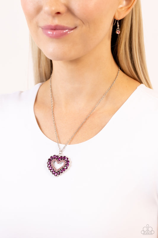 FLIRT No More - Pink Fuchsia Heart Pendant Necklace Paparazzi N1769