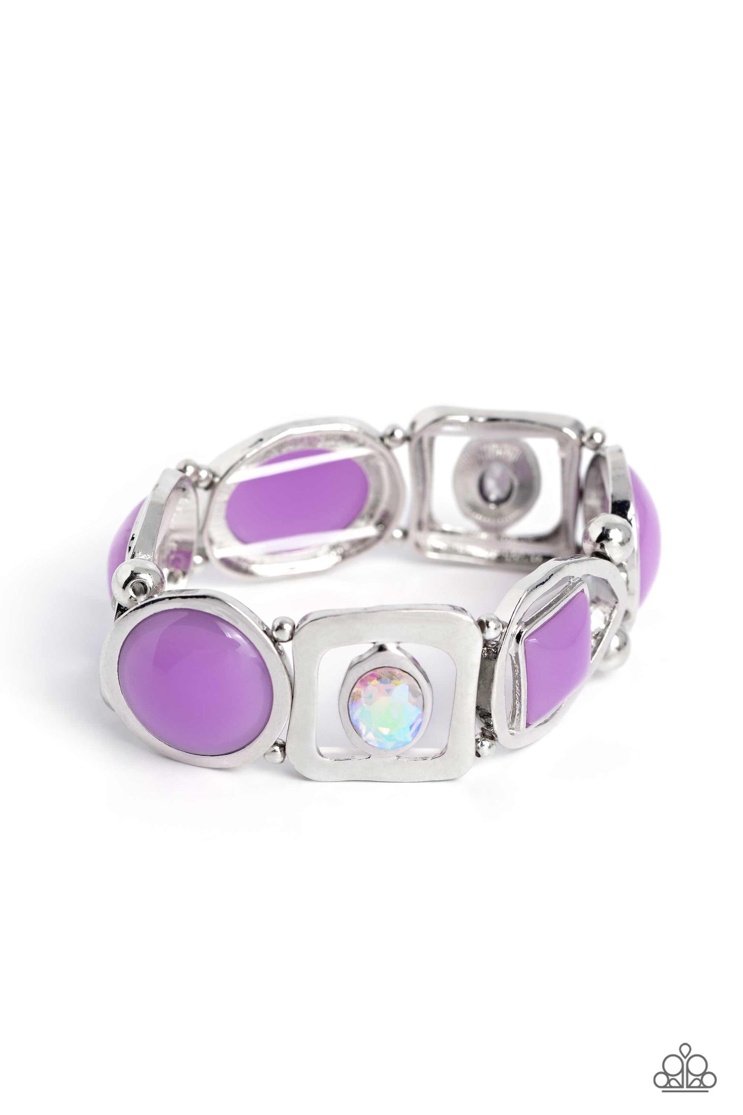 Majestic Mashup - Purple, Iridescent Bead Silver Stretch Bracelet Paparazzi B1297