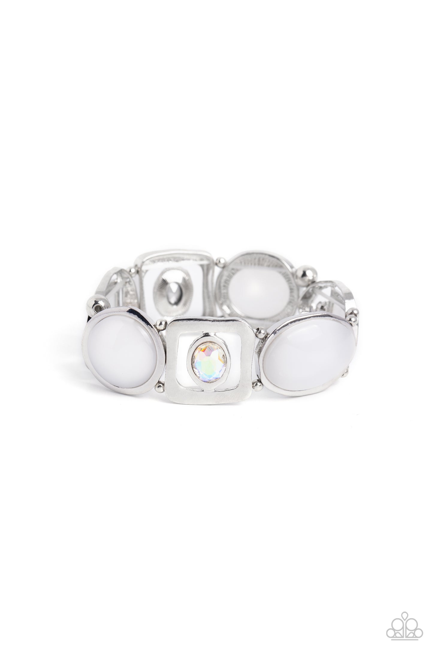 Majestic Mashup - White Milky Acrylic & Iridescent Bead Stretch Bracelet Paparazzi B1259