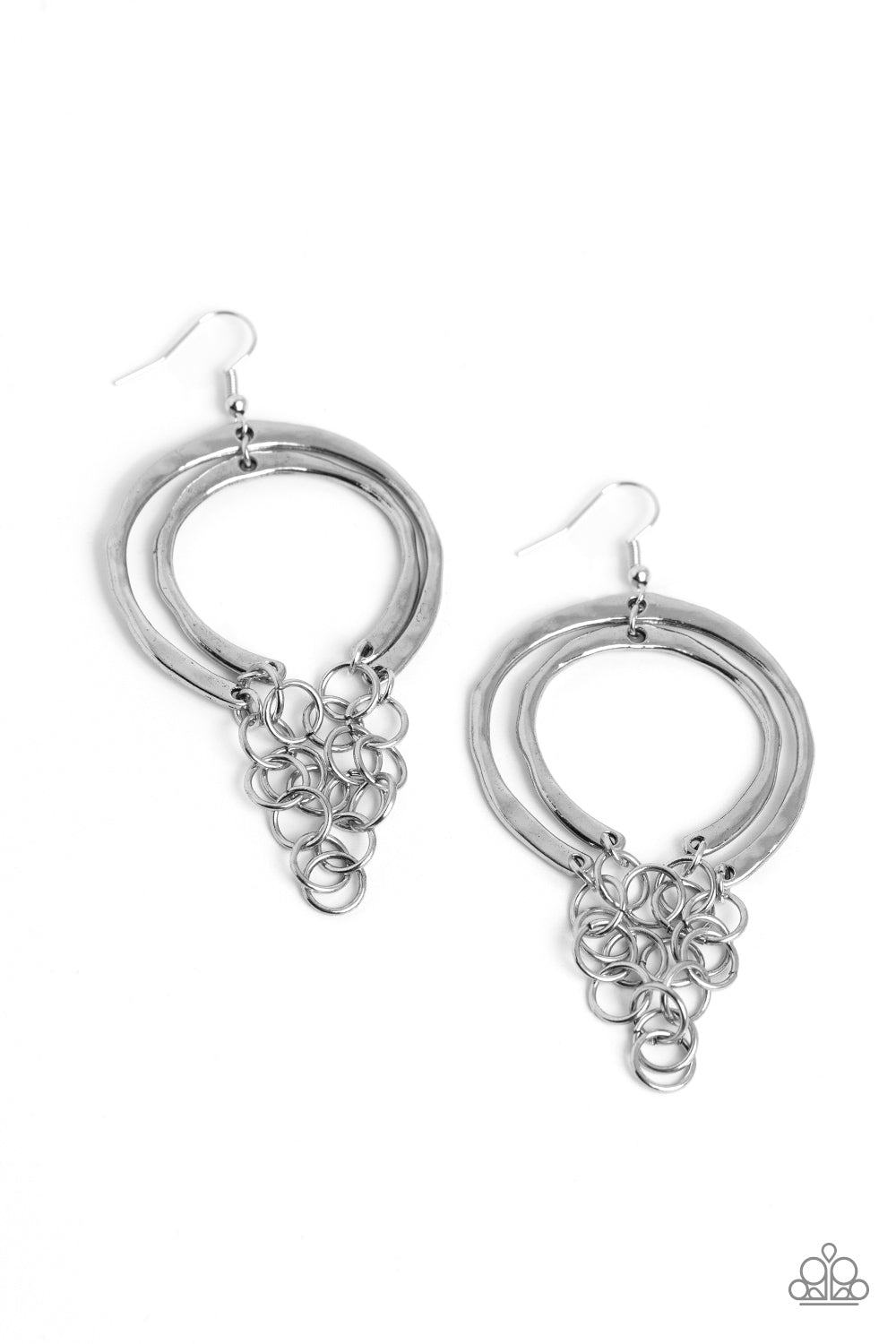 Dont Go CHAINg-ing - Silver Hammered Hoop & Chain Earring Paparazzi E1517