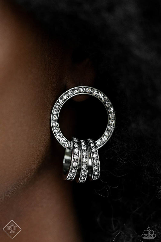 Adorned Allegiance - White Rhinestone Post Back Earring Fashion Fix October 2023 Paparazzi E1654