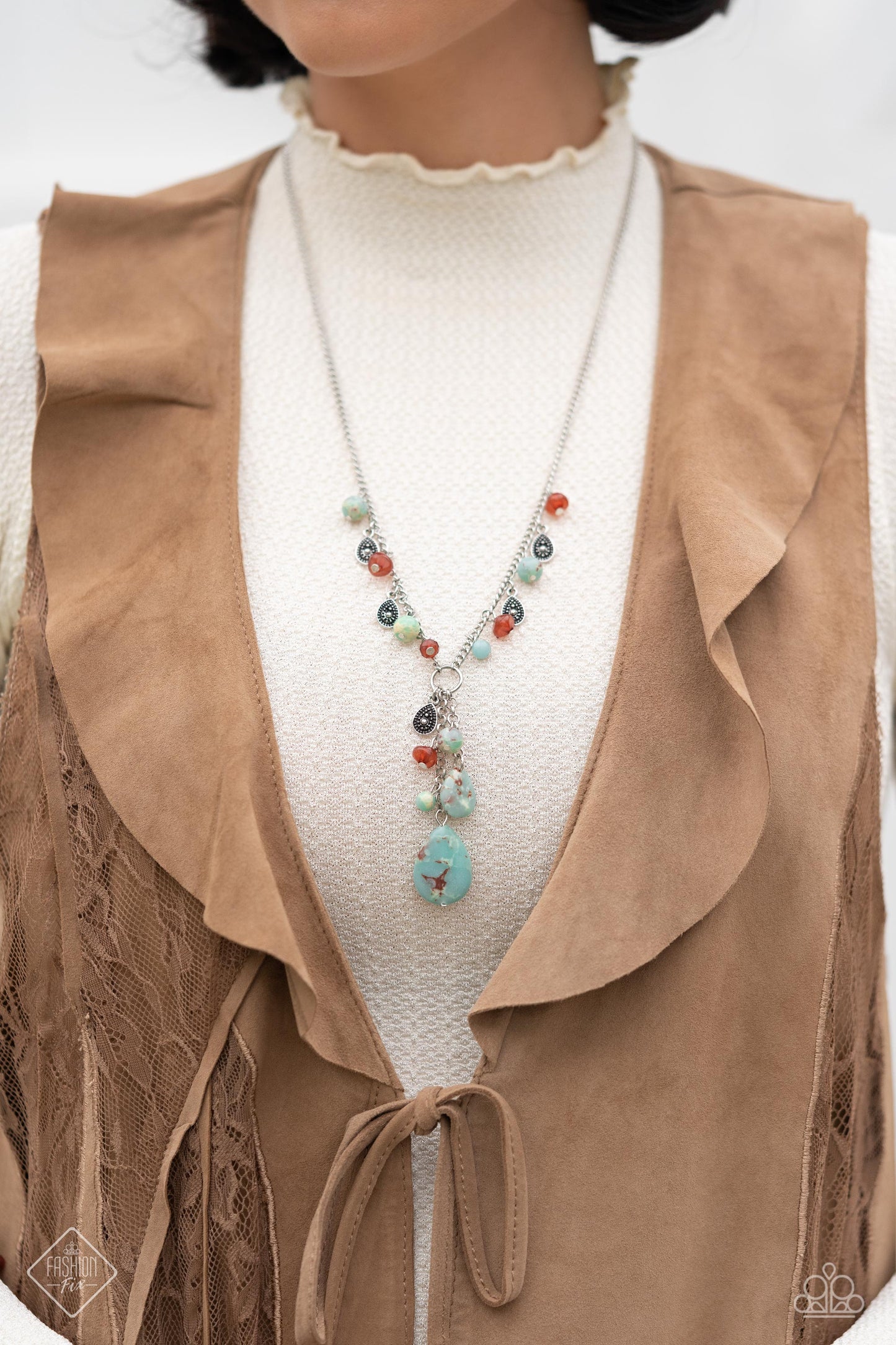 Notably Natural - Blue, Marbled Stone Teardrop Santa Fe Style Necklace Fashion Fix July 2023 Paparazzi N1667