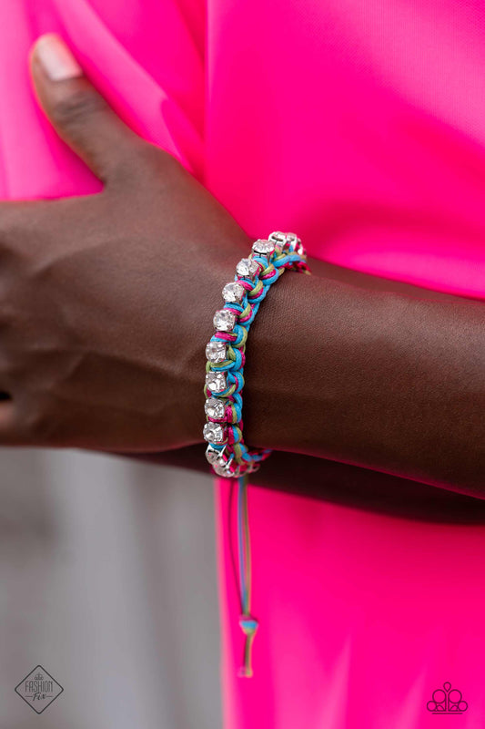 The Next Big STRING - Blue, Pink, Green Cording White Rhinestone Bracelet Fashion Fix September 2023 Paparazzi B1337