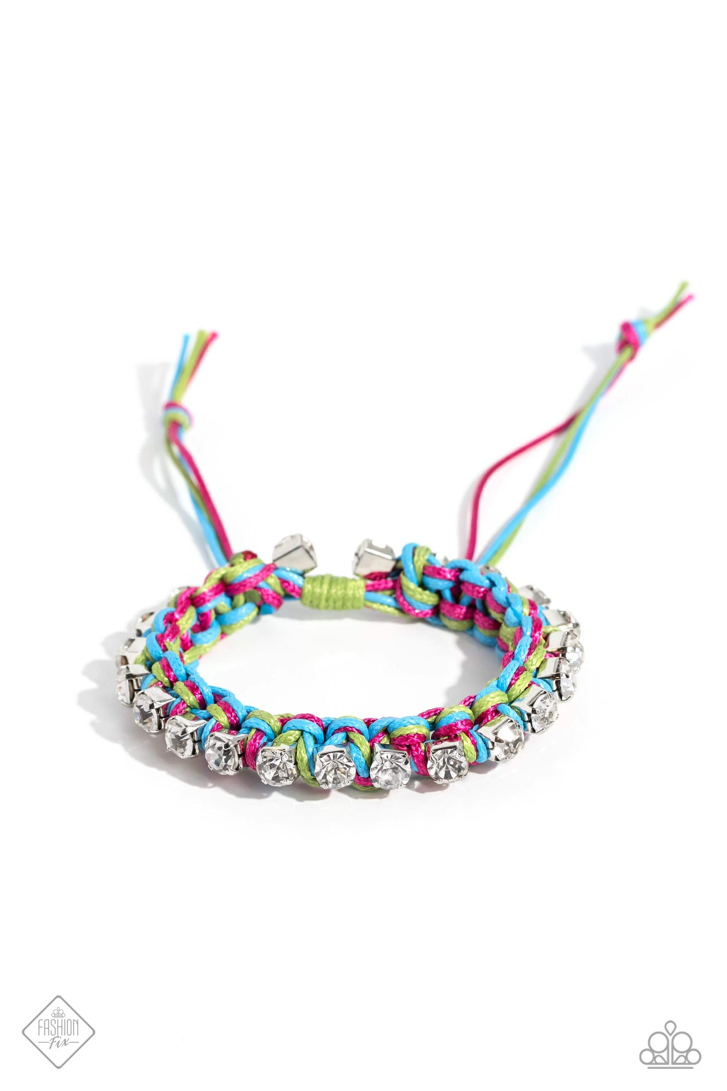 The Next Big STRING - Blue, Pink, Green Cording White Rhinestone Bracelet Fashion Fix September 2023 Paparazzi B1337