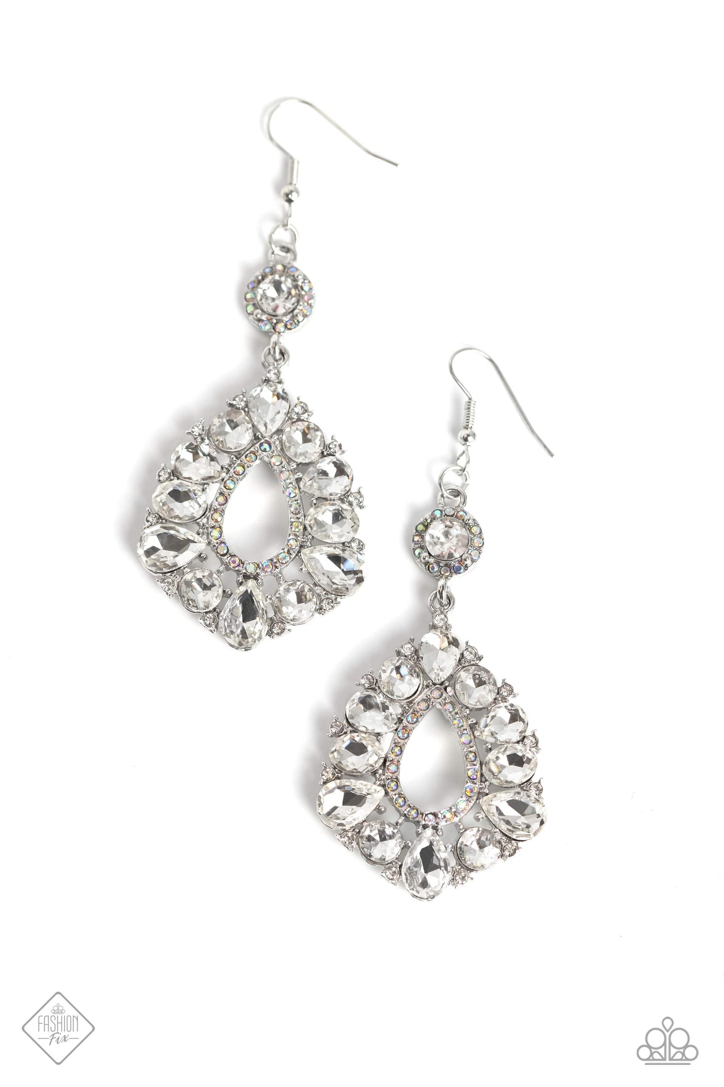 Happily Ever Exquisite - White & Iridescent Rhinestone Gem Earring Fashion Fix July 2023 Paparazzi E1460