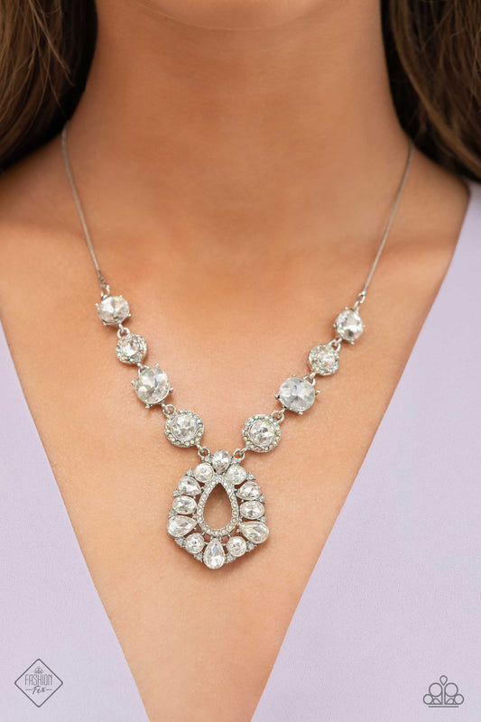 RAREST in the Land - White & Iridescent Rhinestone Gem Necklace Fashion Fix July 2023 Paparazzi N1671