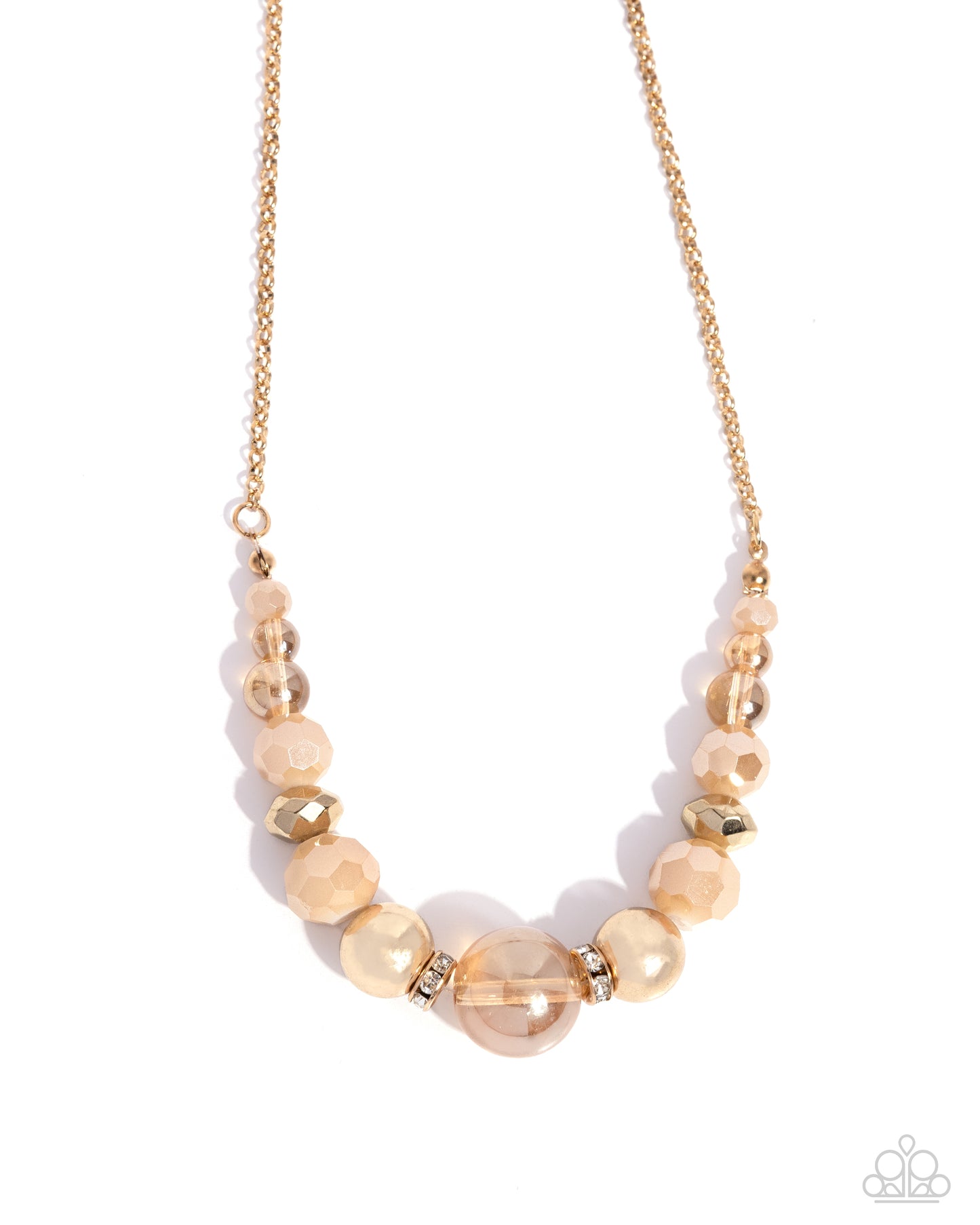 Disco Date - Gold, Opaque Gold and Bubbly Champagne Bead Necklace Paparazzi N2337