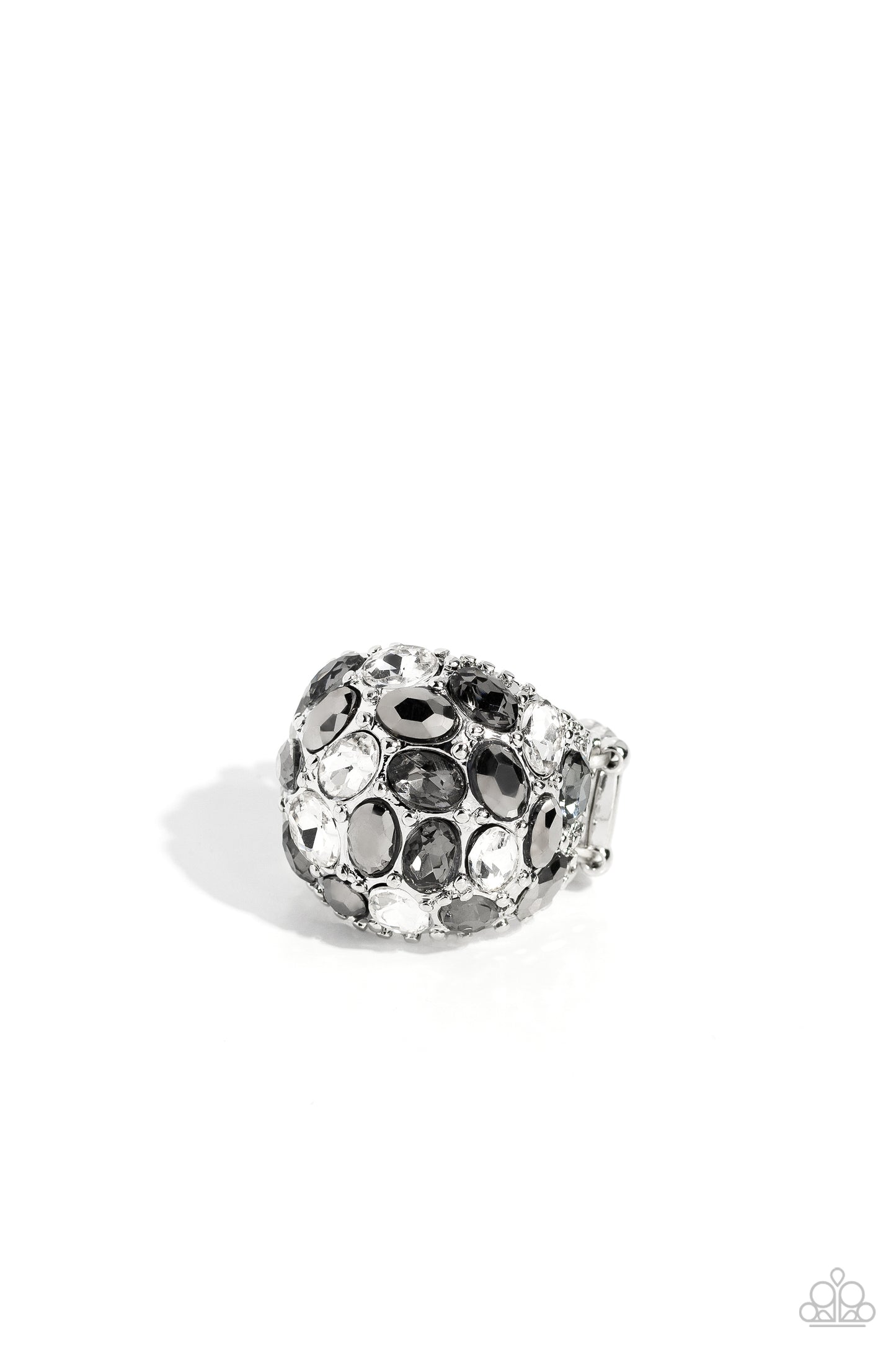 BLING Loud and Proud - Silver Smoky, White & Hematite Gem Ring Paparazzi R0543