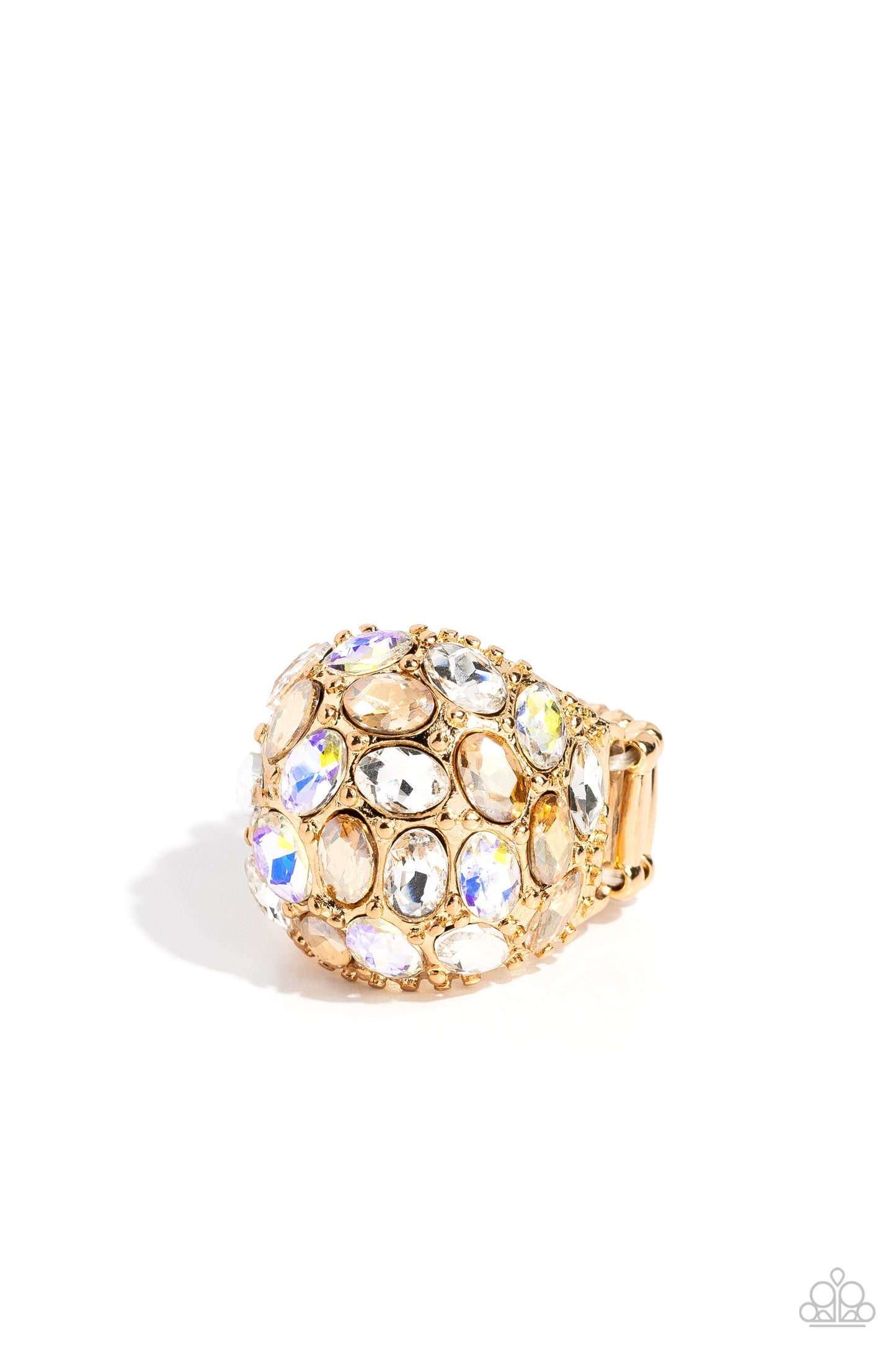 BLING Loud and Proud - Gold - Champagne, White & Iridescent Gem Ring Paparazzi R0601