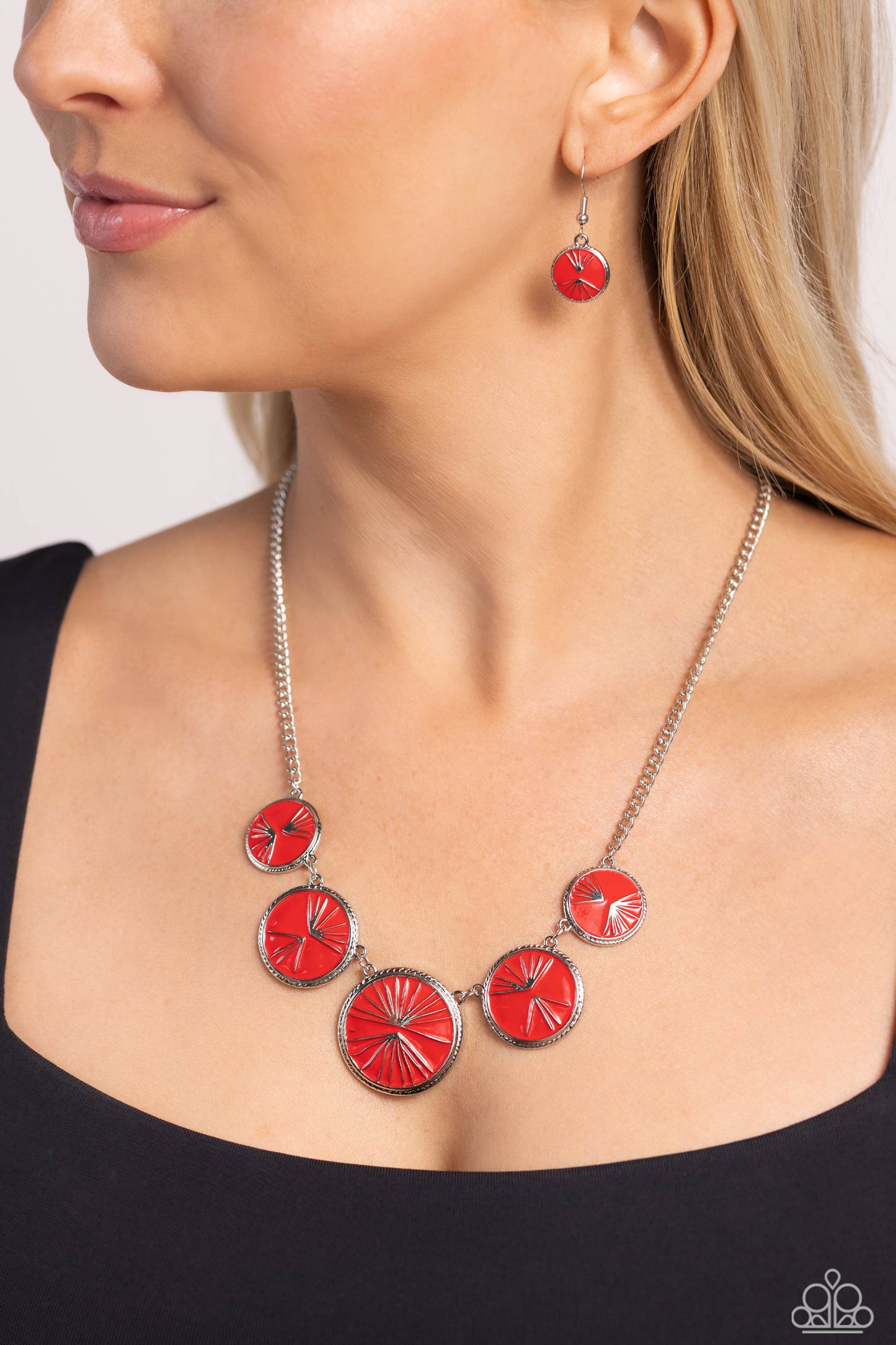 PALM Before the Storm - Red Silver Palm Necklace Paparazzi N1878