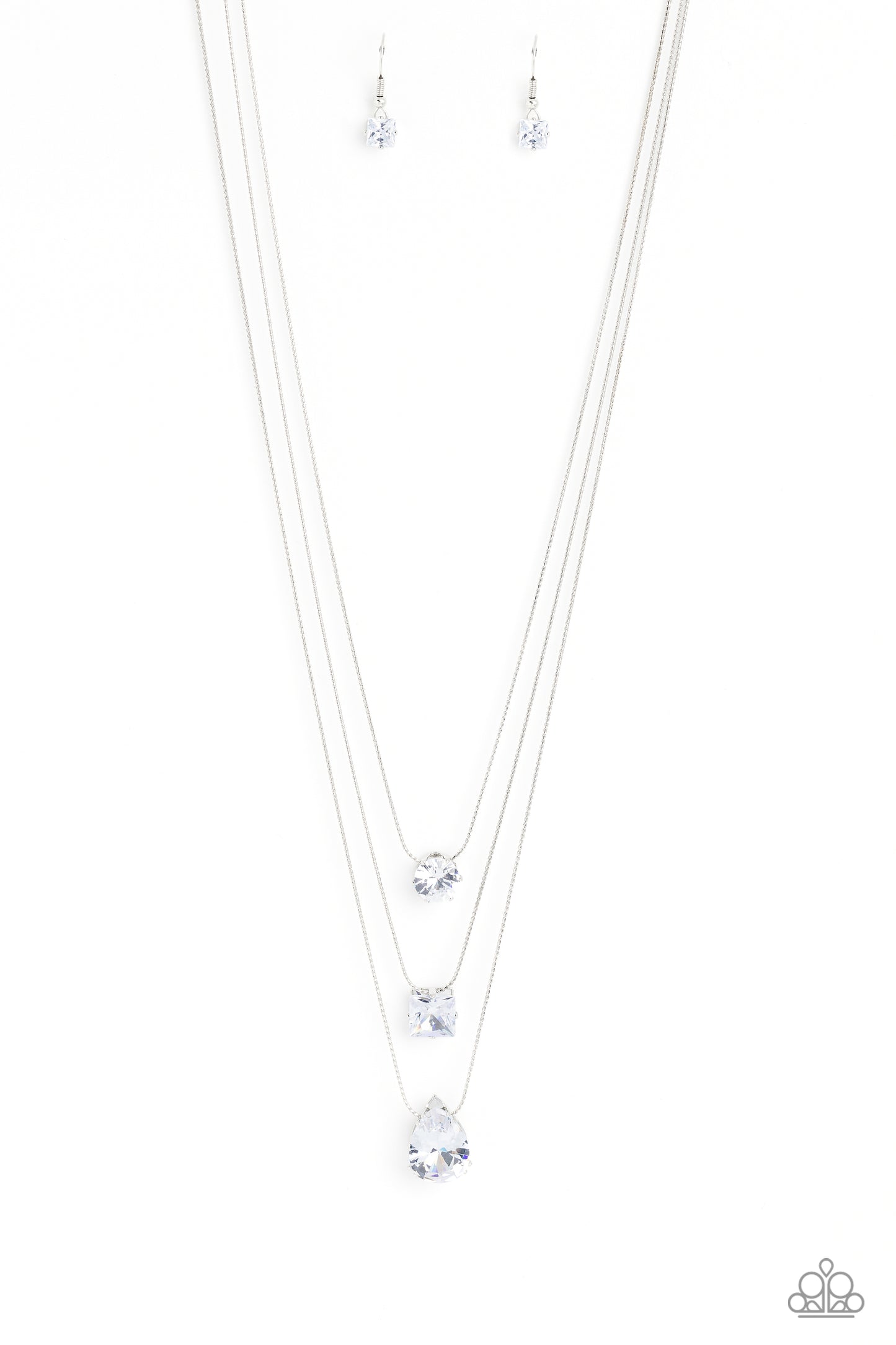 Lustrous Layers - White Iridescent Finish Gem Necklace Life Of The Party August 2023 Paparazzi N1904