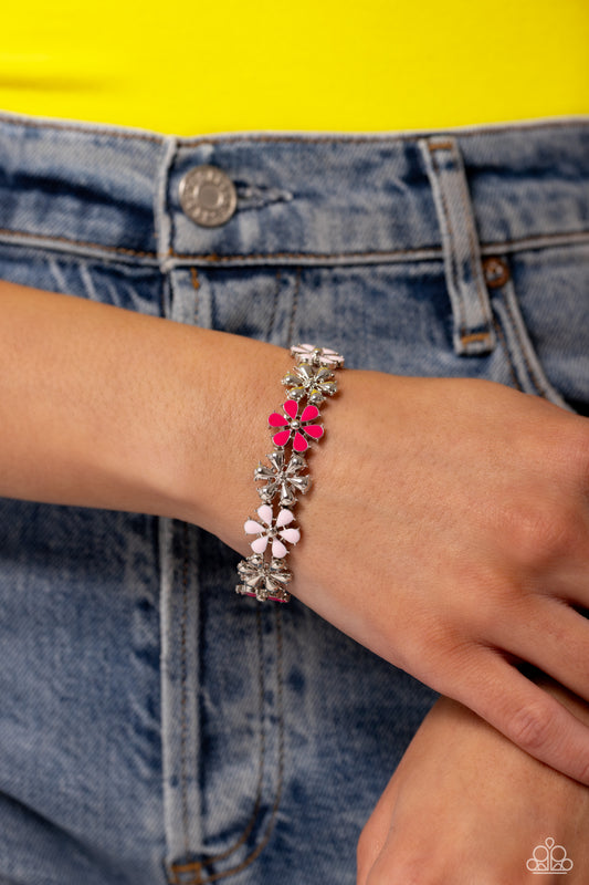 Floral Fair - Pink Peacock, Light Pink Flower Stretch Bracelet Paparazzi B1278