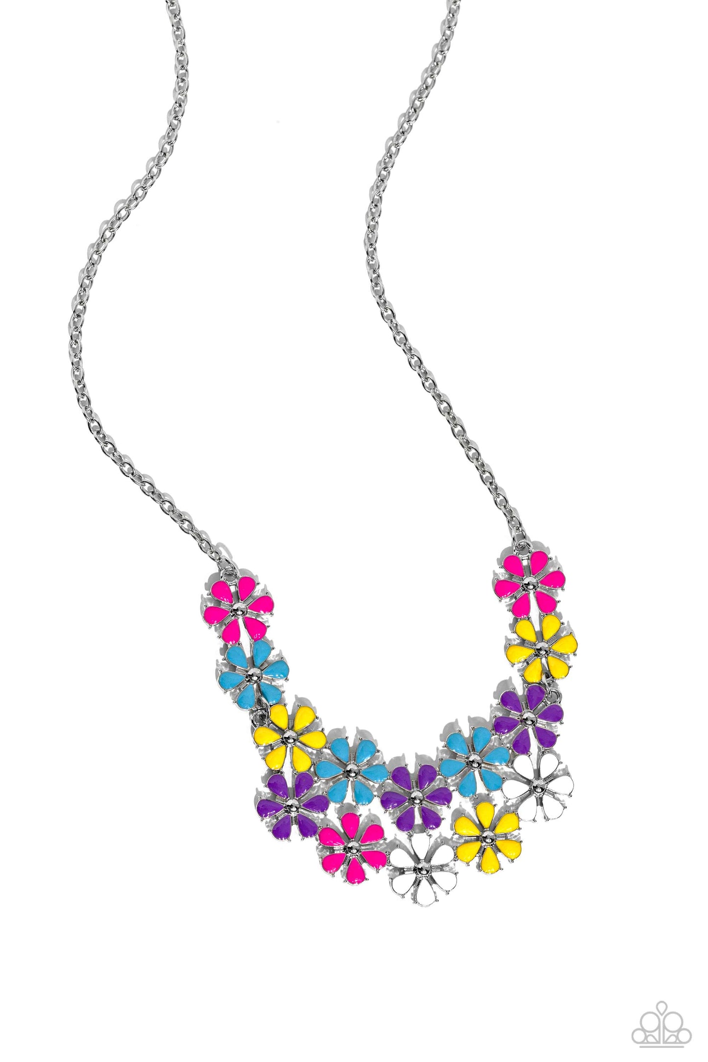 Floral Fever - Multi Colored Hot Pink, Turquoise, Yellow, Purple & White Flower Necklace Paparazzi N1771