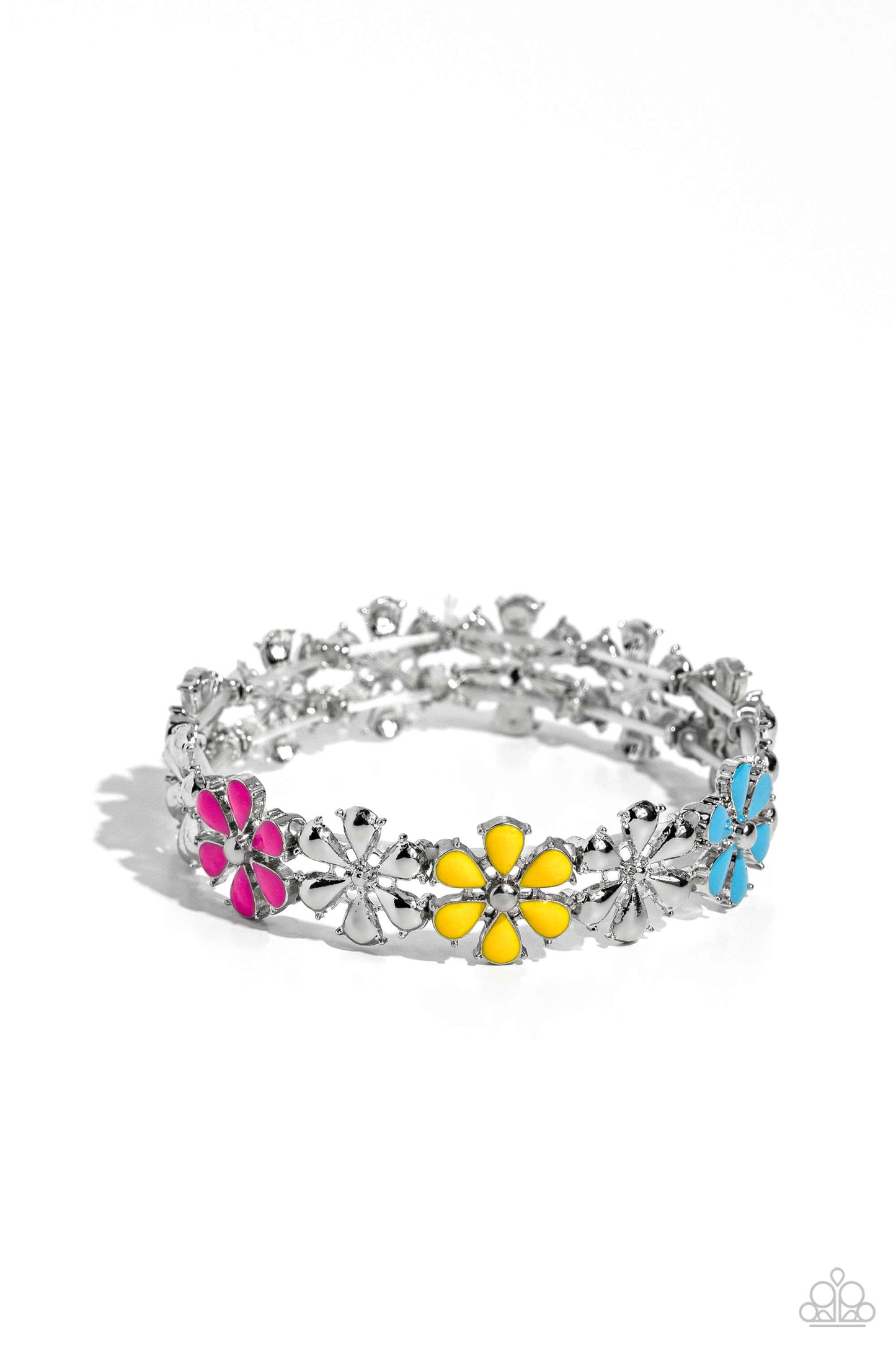 Floral Fair - Multi Colored Hot Pink, Turquoise, Yellow, Purple & White Flower Bracelet Paparazzi B1234