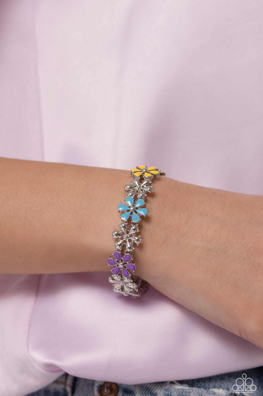 Floral Fair - Multi Colored Hot Pink, Turquoise, Yellow, Purple & White Flower Bracelet Paparazzi B1234