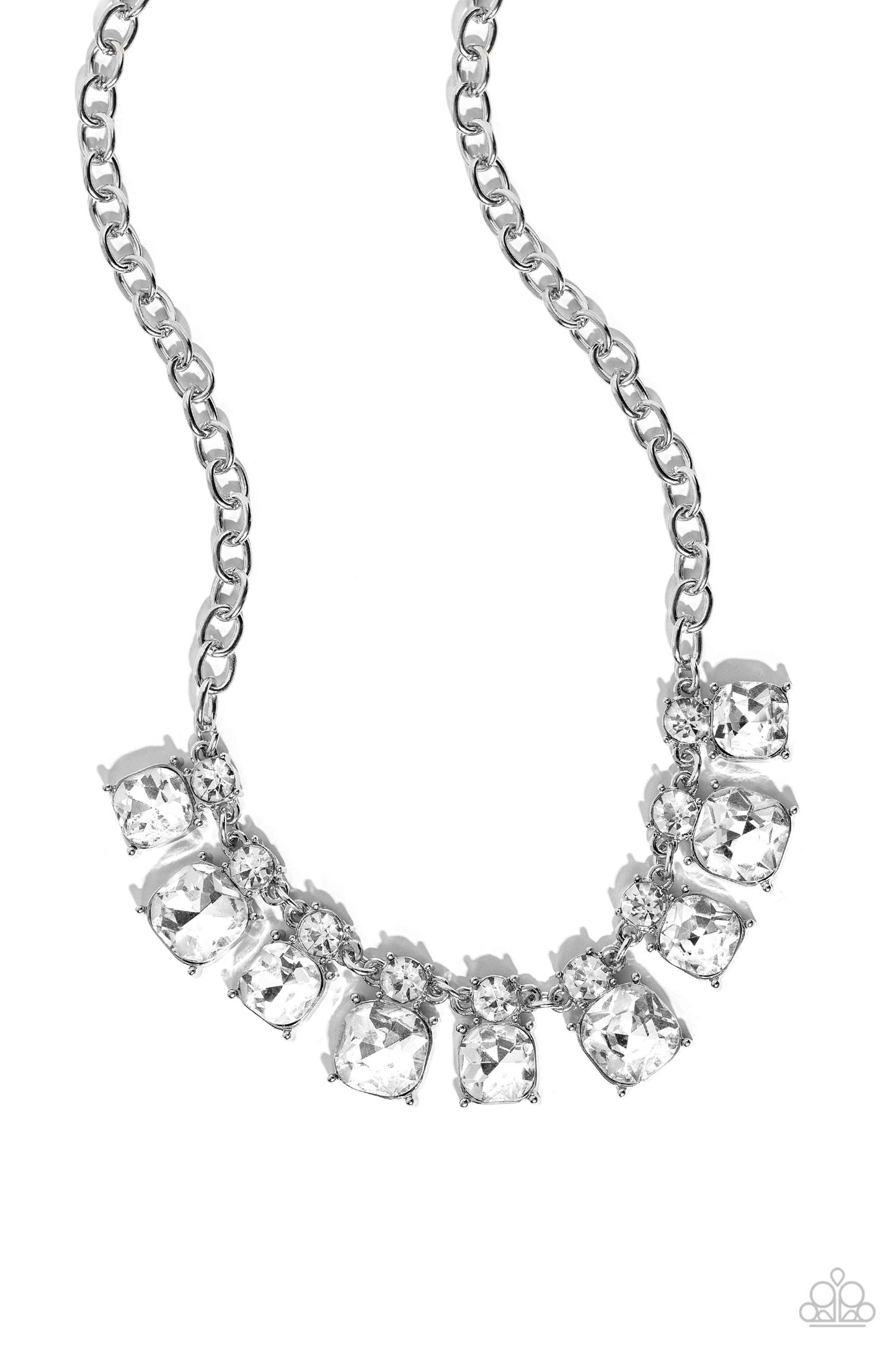 Fitted Fantasy - White Dainty & Bigger Gem, Silver Chain Necklace Paparazzi N2065