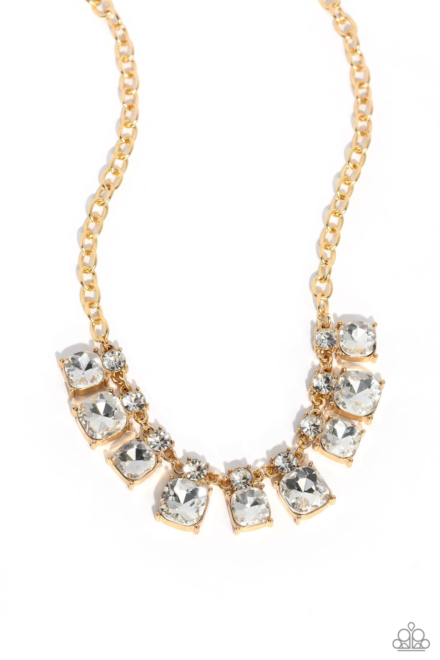 Fitted Fantasy - Gold Chain Faceted White Gem Necklace Paparazzi N1723