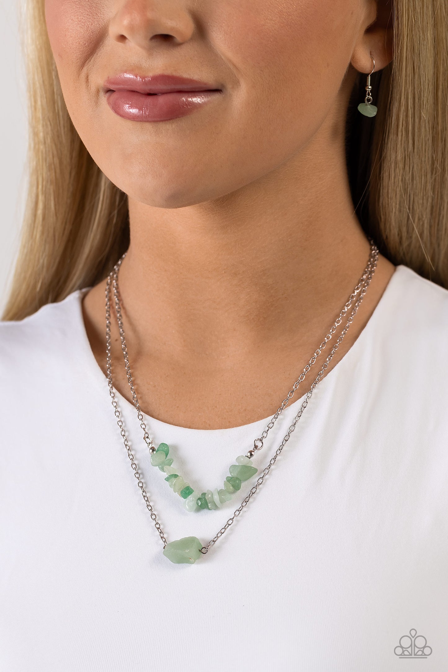 Chiseled Caliber - Green Jade Stone Layer Necklace Paparazzi N1733