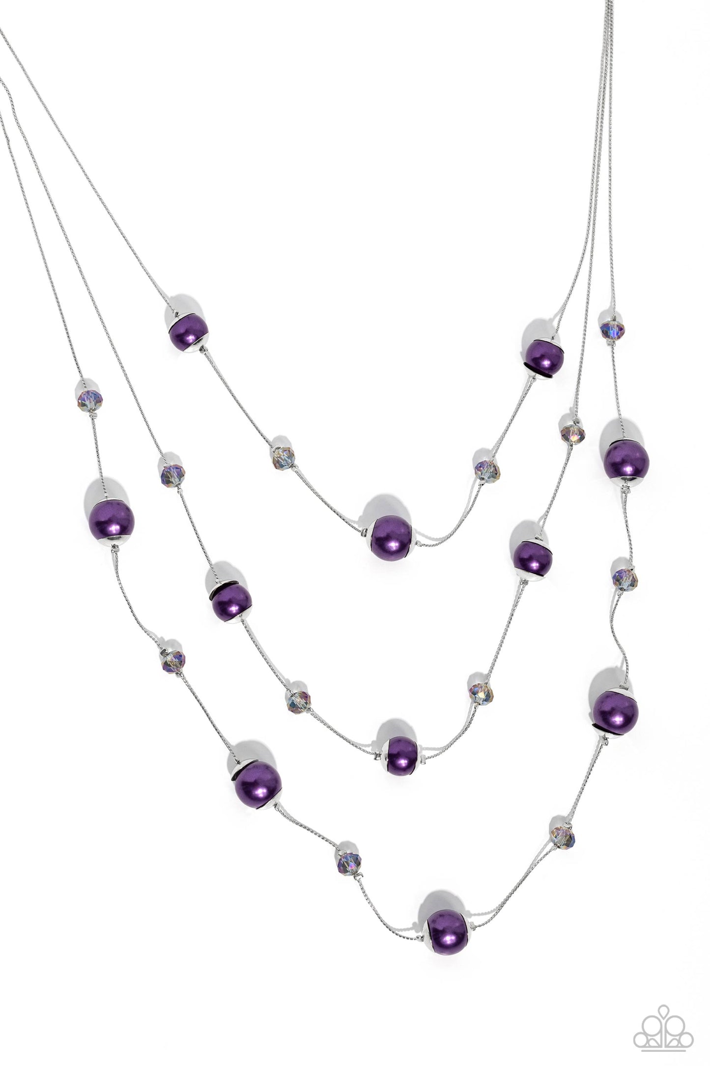 Glistening Gamut - Purple Pearl & Glassy Multilayer Necklace Paparazzi N1695