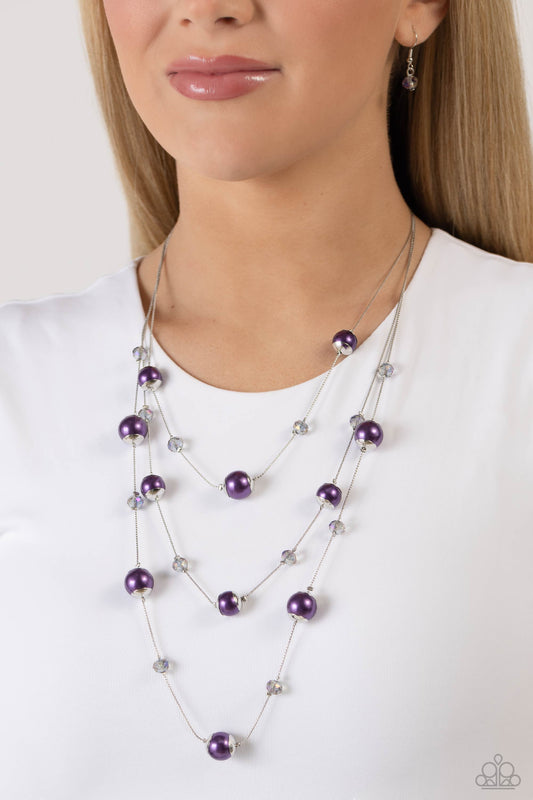 Glistening Gamut - Purple Pearl & Glassy Multilayer Necklace Paparazzi N1695