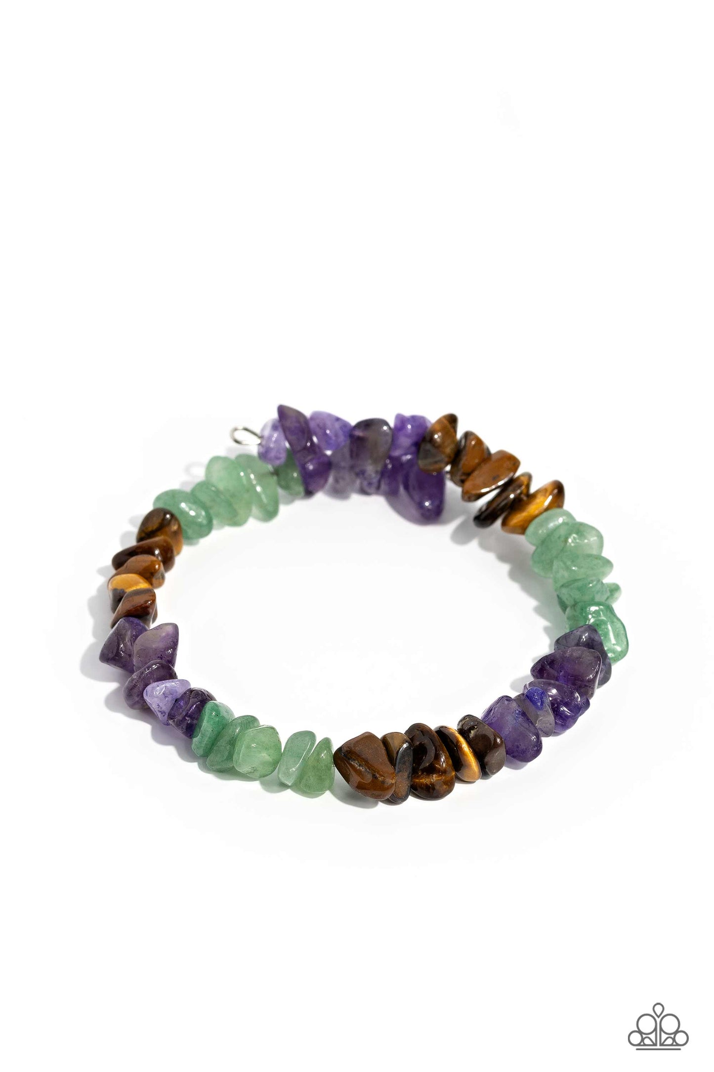 Sculpted Showcase - Purple Amethyst,  Tiger's Eye, Jade, Stone Coil Bracelet Paparazzi B1424