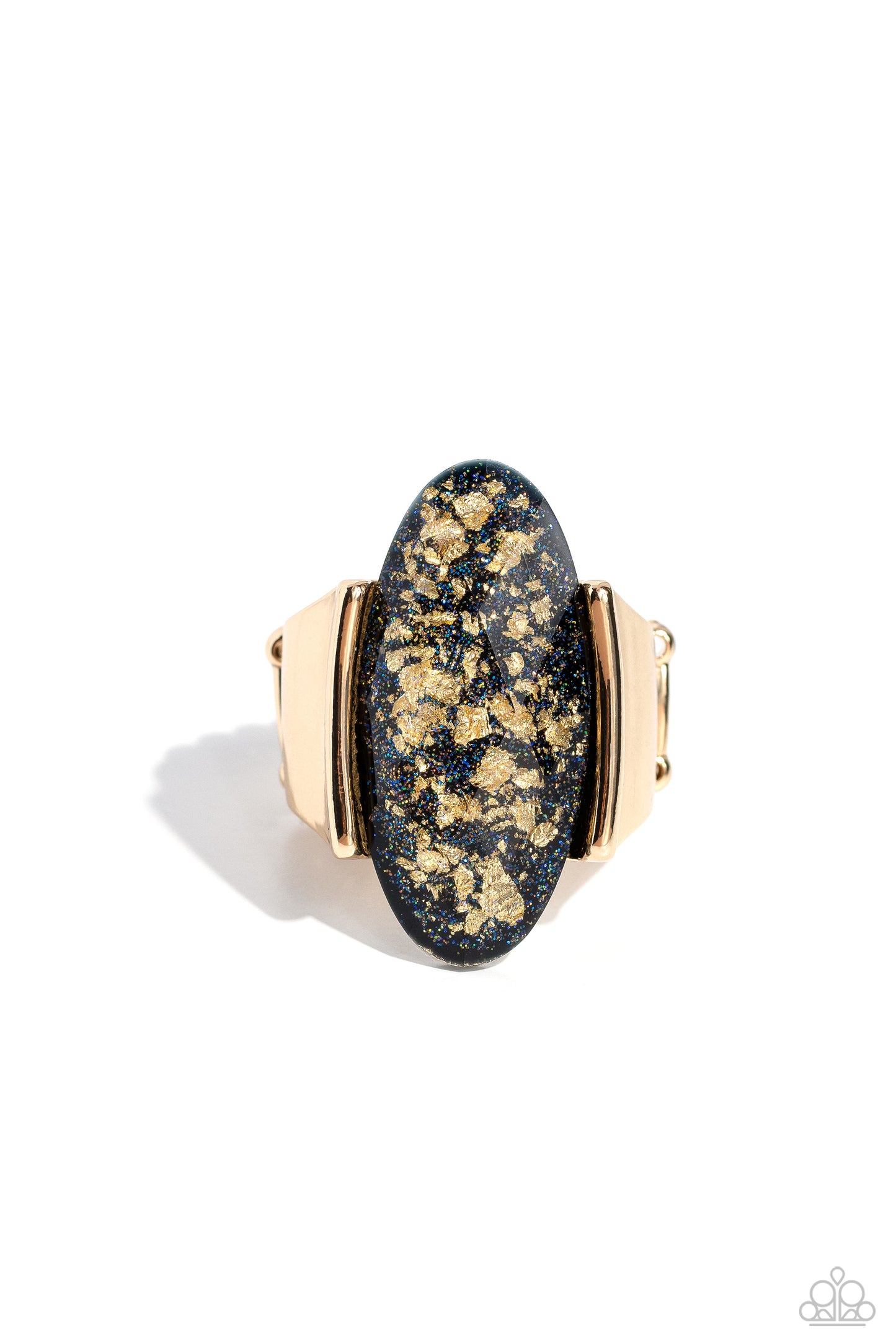 Shimmery Sovereign - Black & Gold Ring Paparazzi R0195