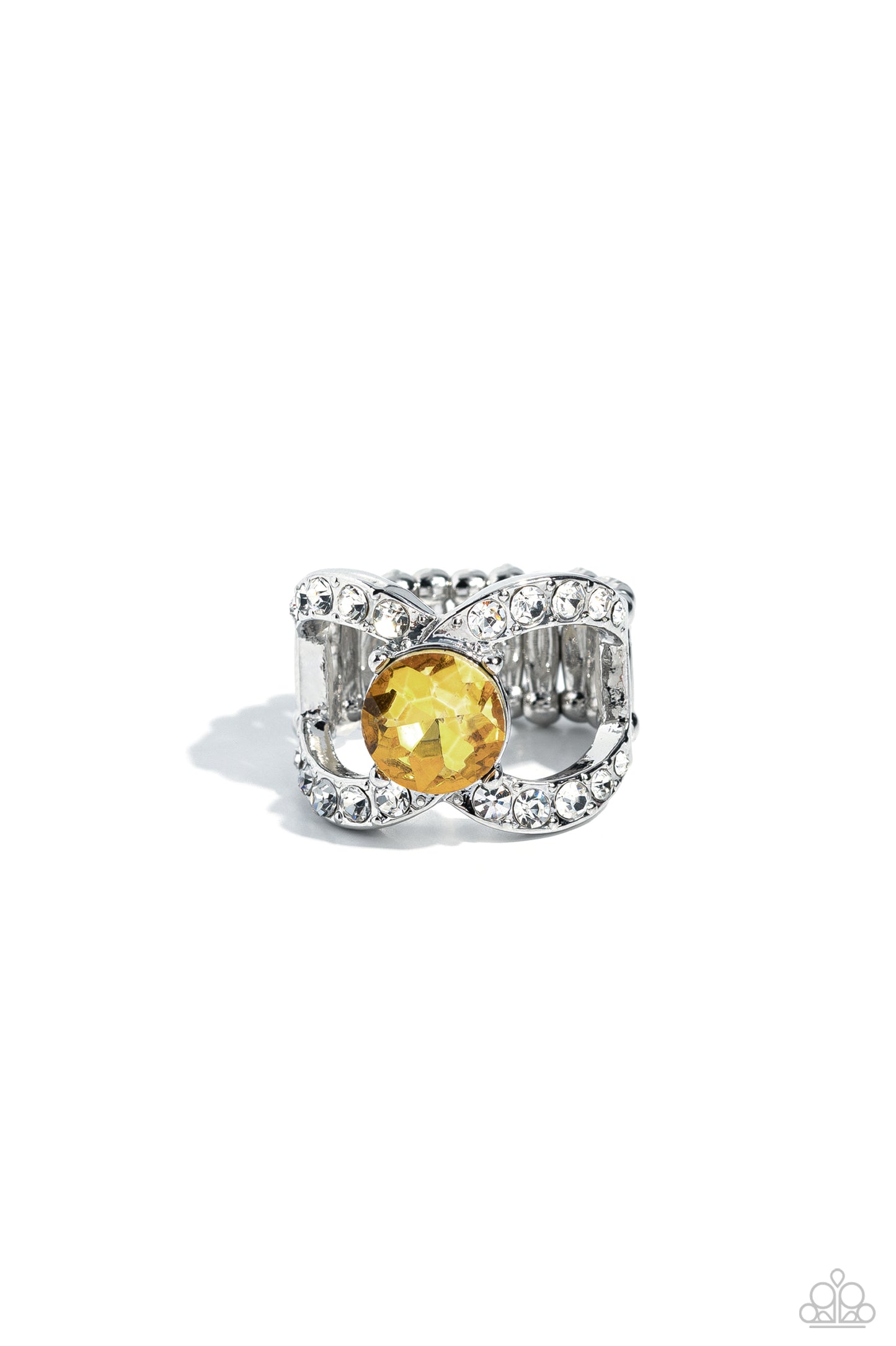 Bow Chicka Bow Wow - Yellow & White Gem Bow Ring Paparazzi R0629