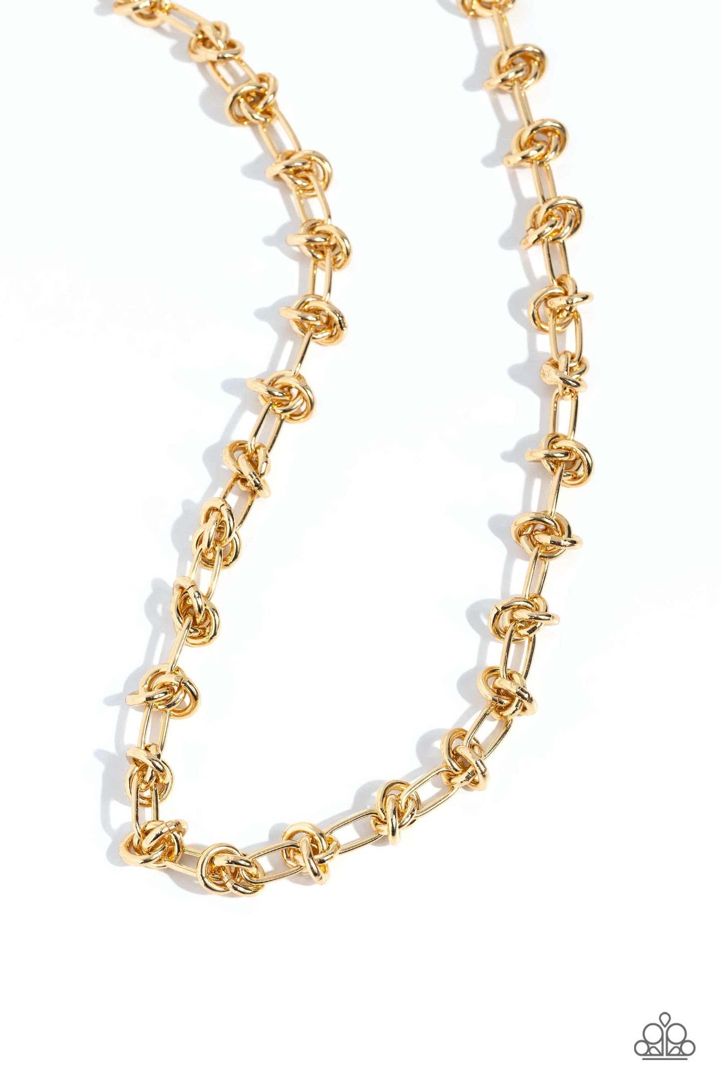 Knotted Kickoff - Gold Knot & Paperclip Chain Edgy Necklace Paparazzi N2150