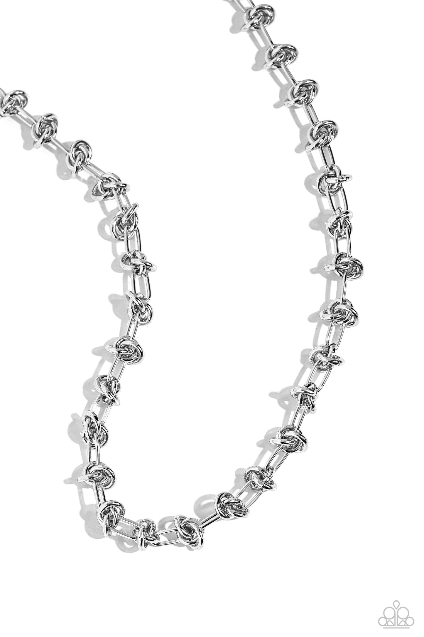 Knotted Kickoff - Silver Paperclip Chain & Knot Edgy Statement Necklace Paparazzi n2081