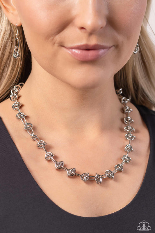 Knotted Kickoff - Silver Paperclip Chain & Knot Edgy Statement Necklace Paparazzi n2081