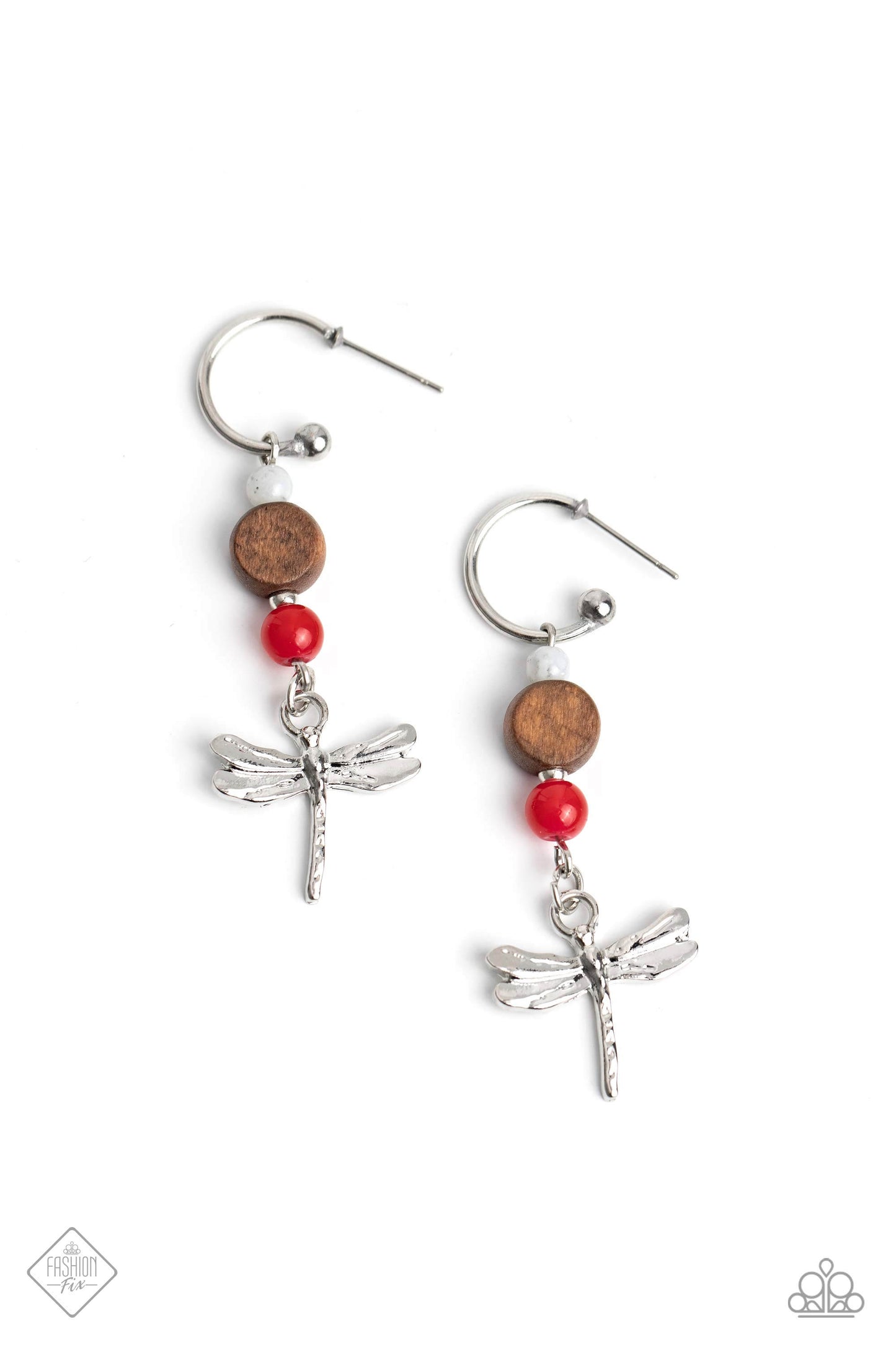 Take BEAD - Red Bead Dragon Fly Charm Earring Santa Fe Style Fashion Fix August 2023 Paparazzi E1475