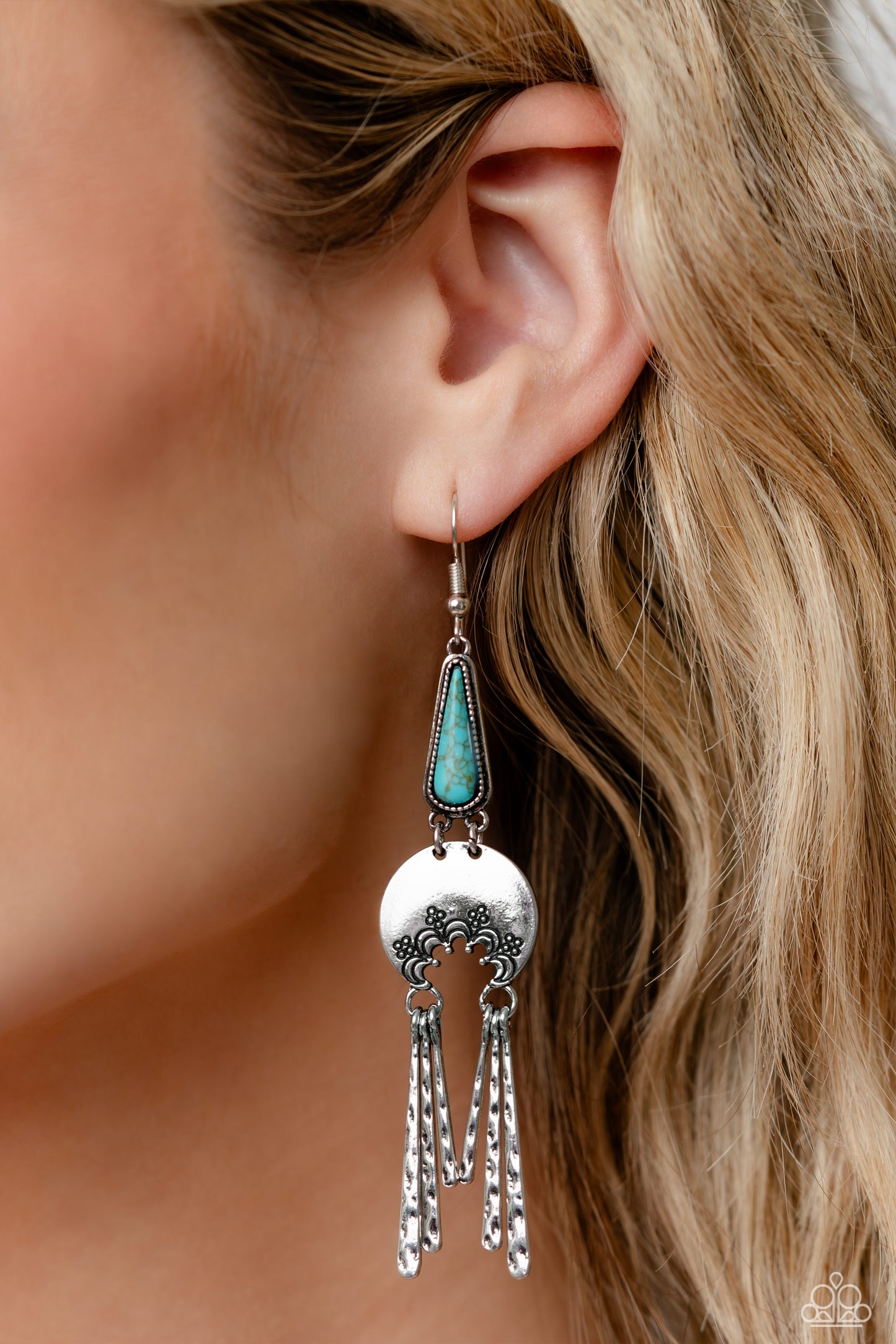 Highland Haute - Blue Turquoise Stone Silver Half Moon Santa Fe Style Earring 2023 Convention Exclusive aparazzi E1542