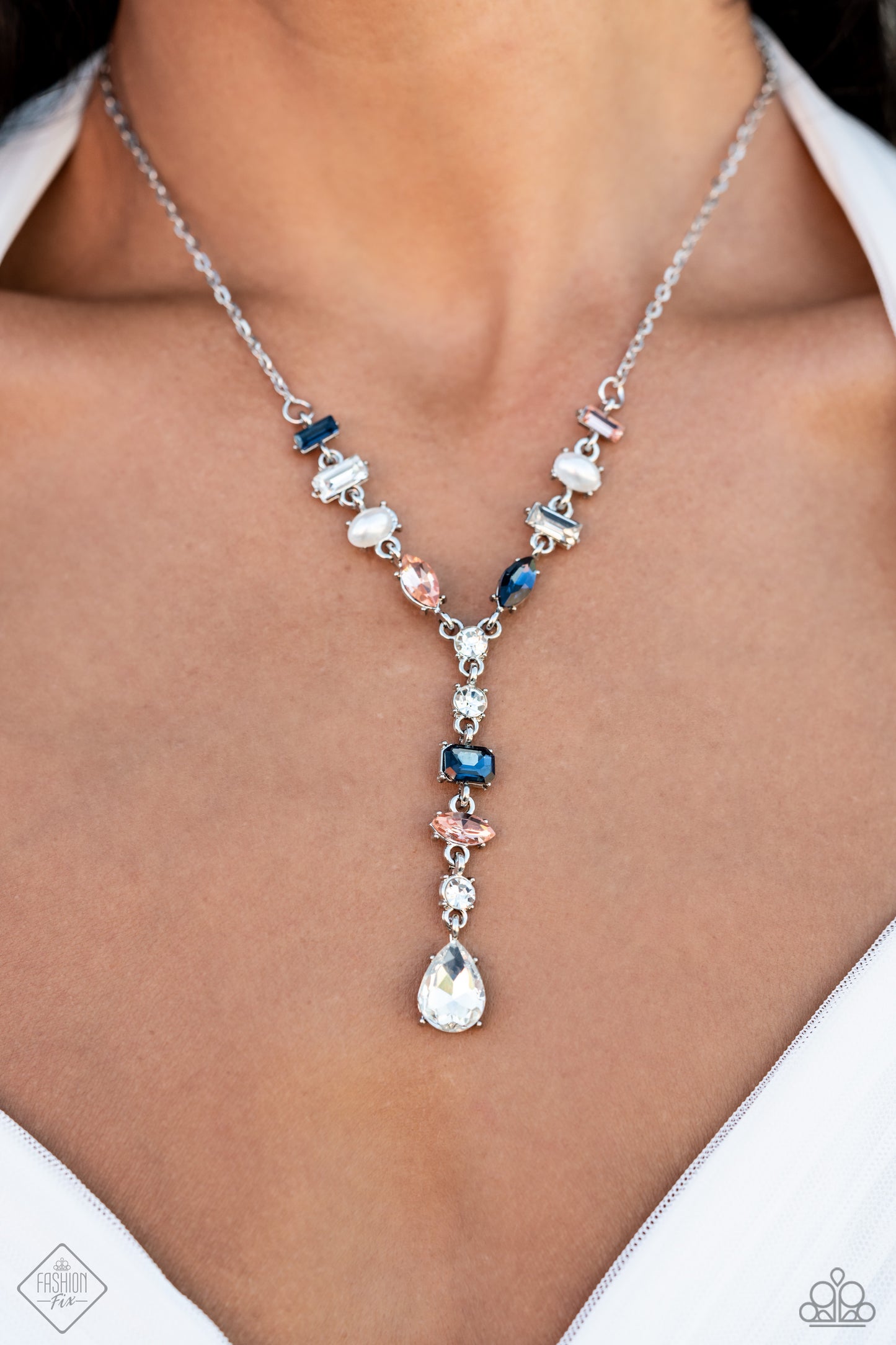 Dreamy Dowry - Multi White, Blue Peachy Gem & White Pearl Necklace September 2023 Fashion Fix Paparazzi N1804