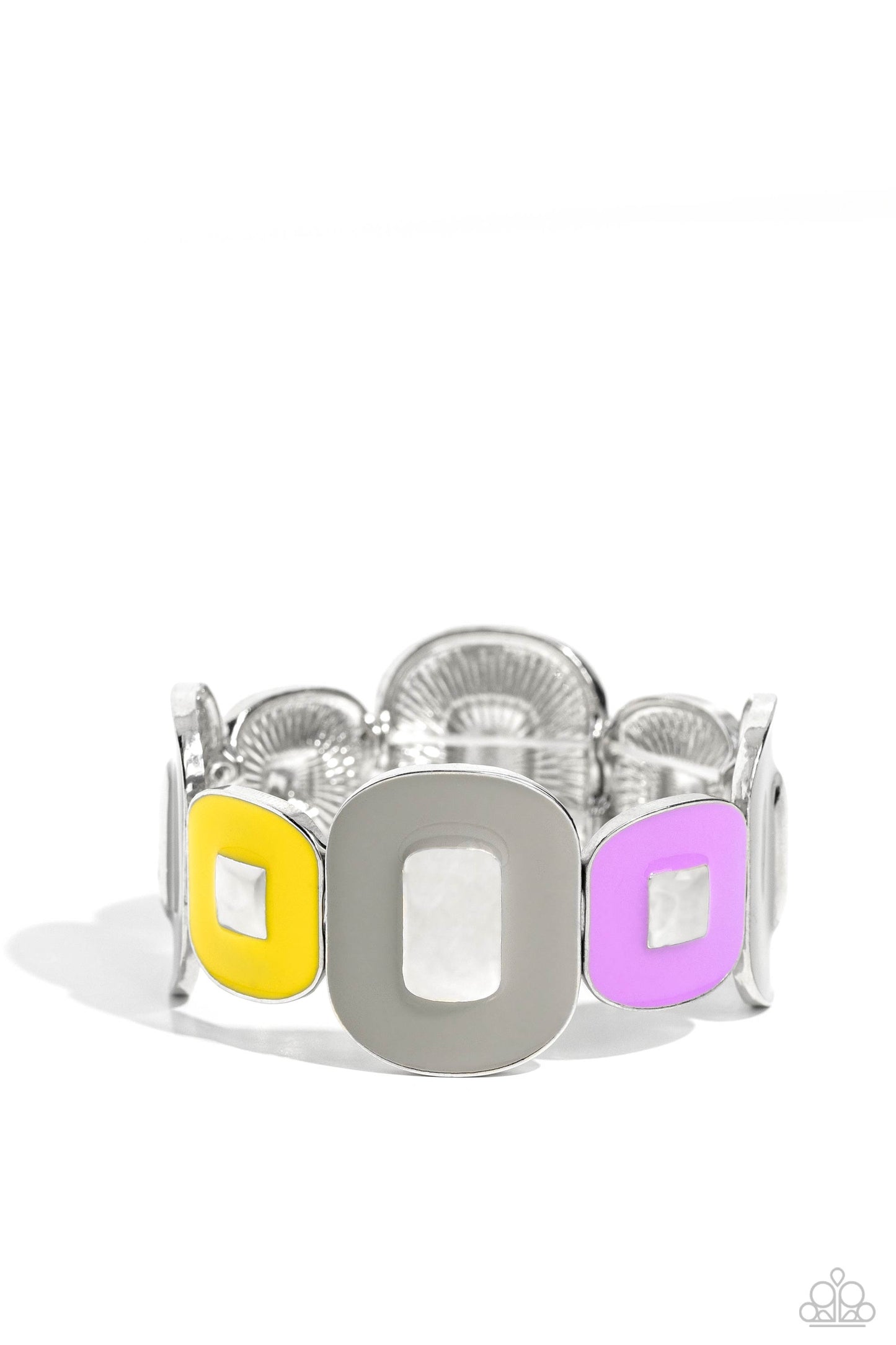 Painted Pairing - Silver Gray, Green, Yellow, Pink Peacock Stretch Bracelet Paparazzi B1340